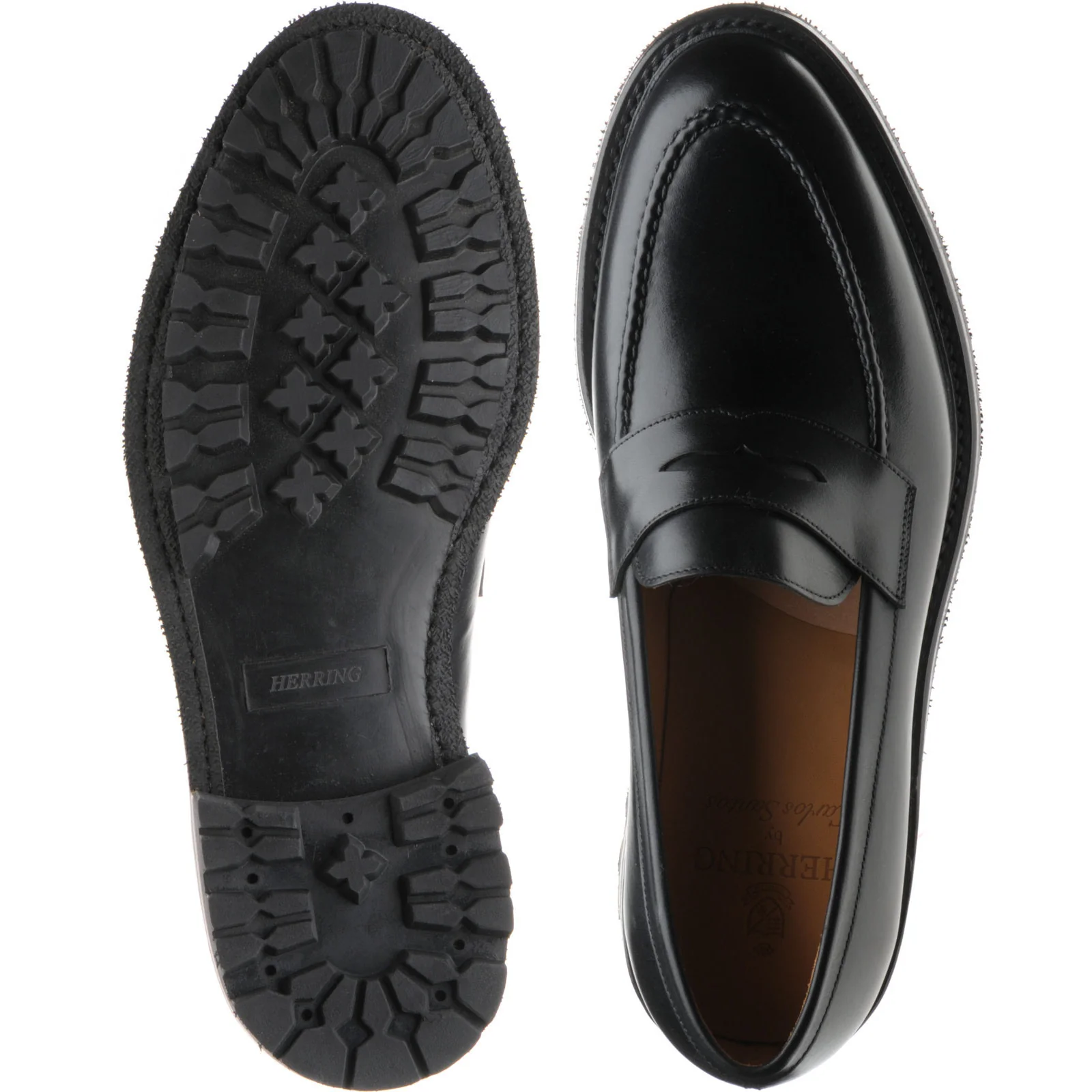 Herring Brighton mens rubber-soled loafers in black calf - Image 3