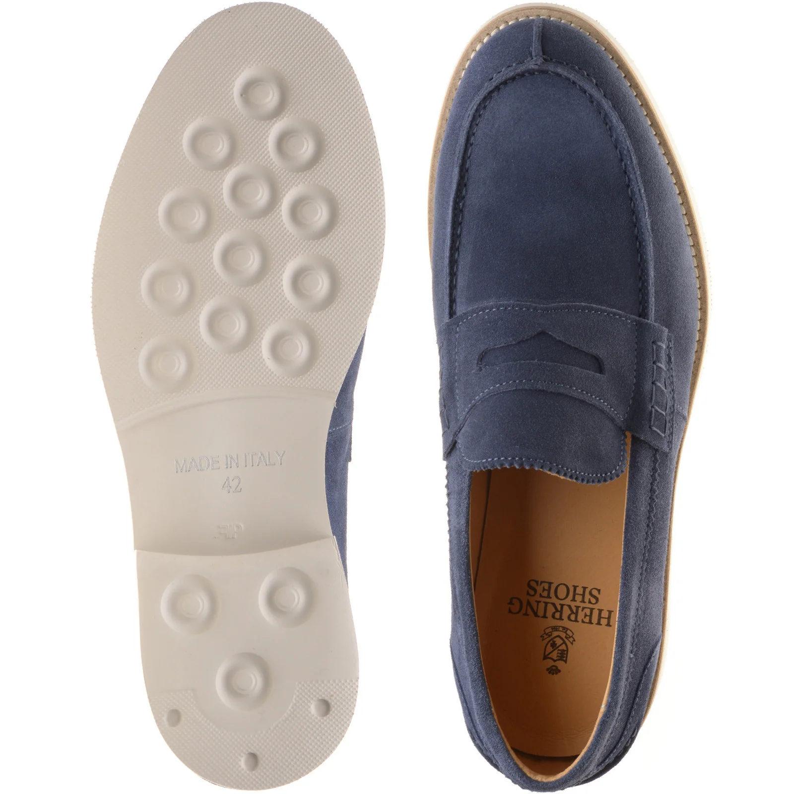 Herring Burrow mens rubber-soled loafers in blue suede - Image 3