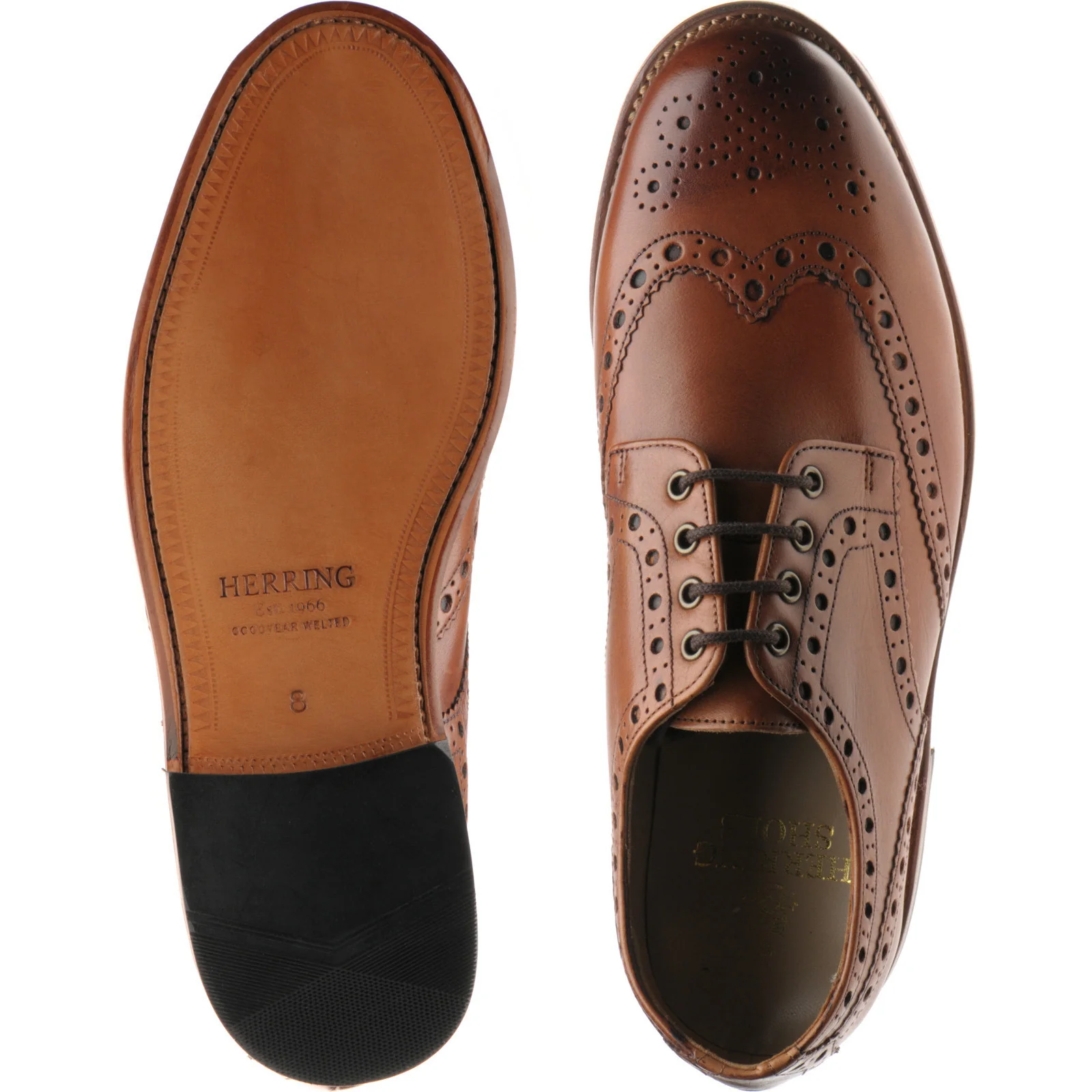 Herring Bushwick mens brogues in dark tan calf - Image 3