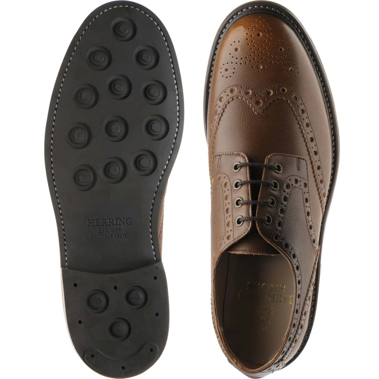 Herring Bushwick Rubber mens rubber-soled brogues in brown pin grain - Image 3