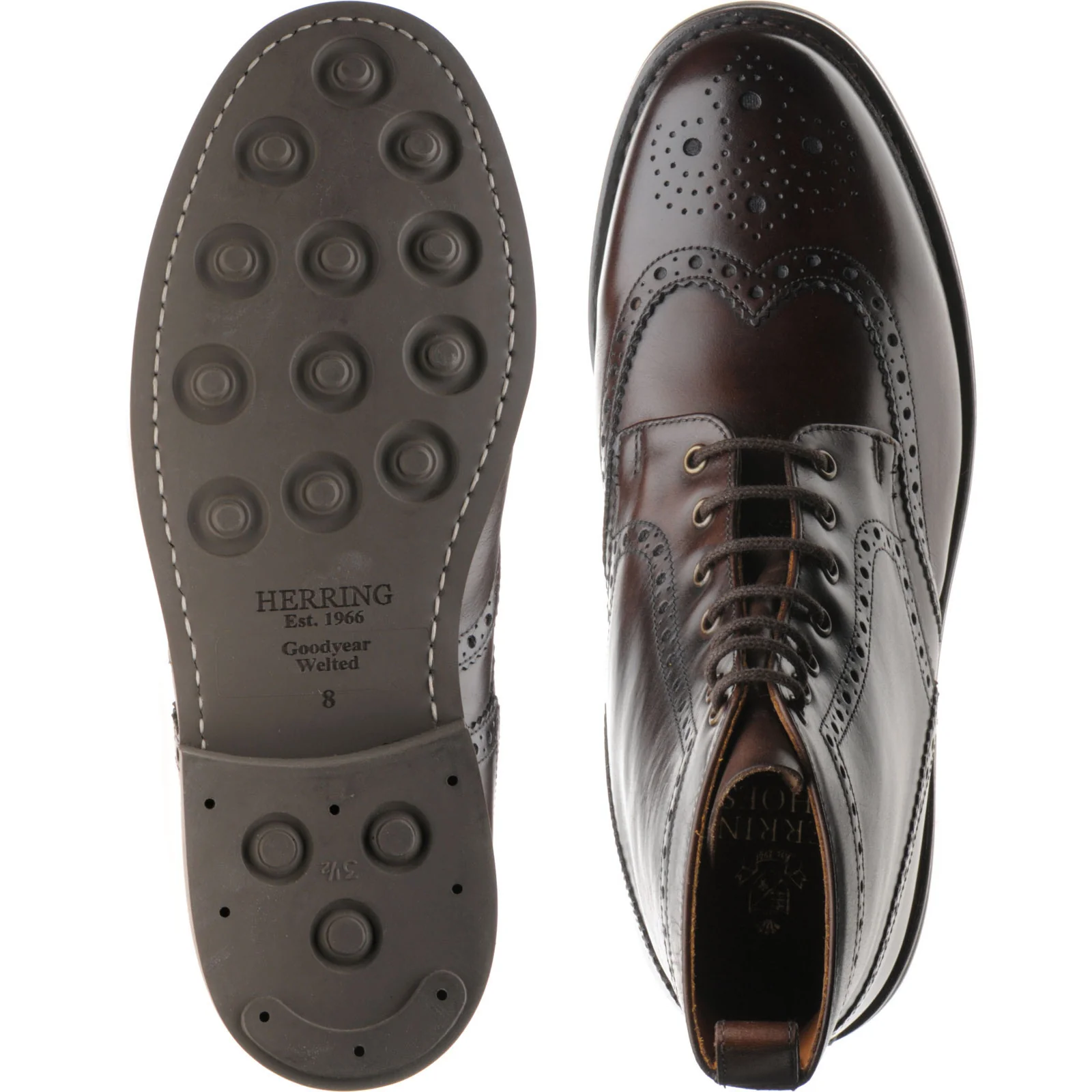 Herring Buxton (Rubber) mens rubber-soled brogue boots in brown calf - Image 3