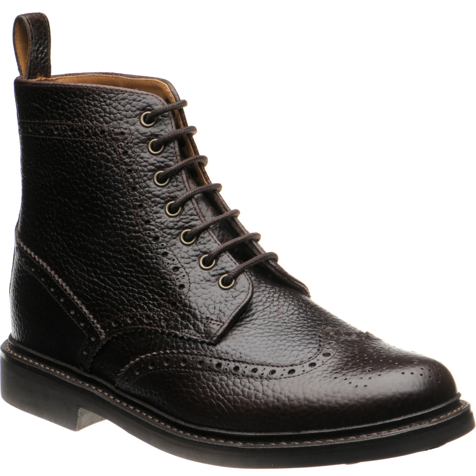 Herring Buxton (Rubber) mens rubber-soled brogue boots in brown heavy grain (second)