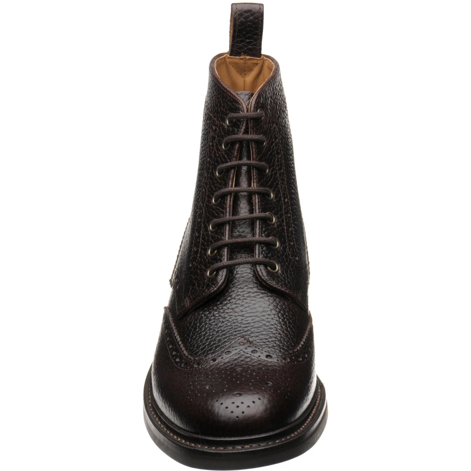 Herring Buxton (Rubber) mens rubber-soled brogue boots in brown heavy grain (second) - Image 2