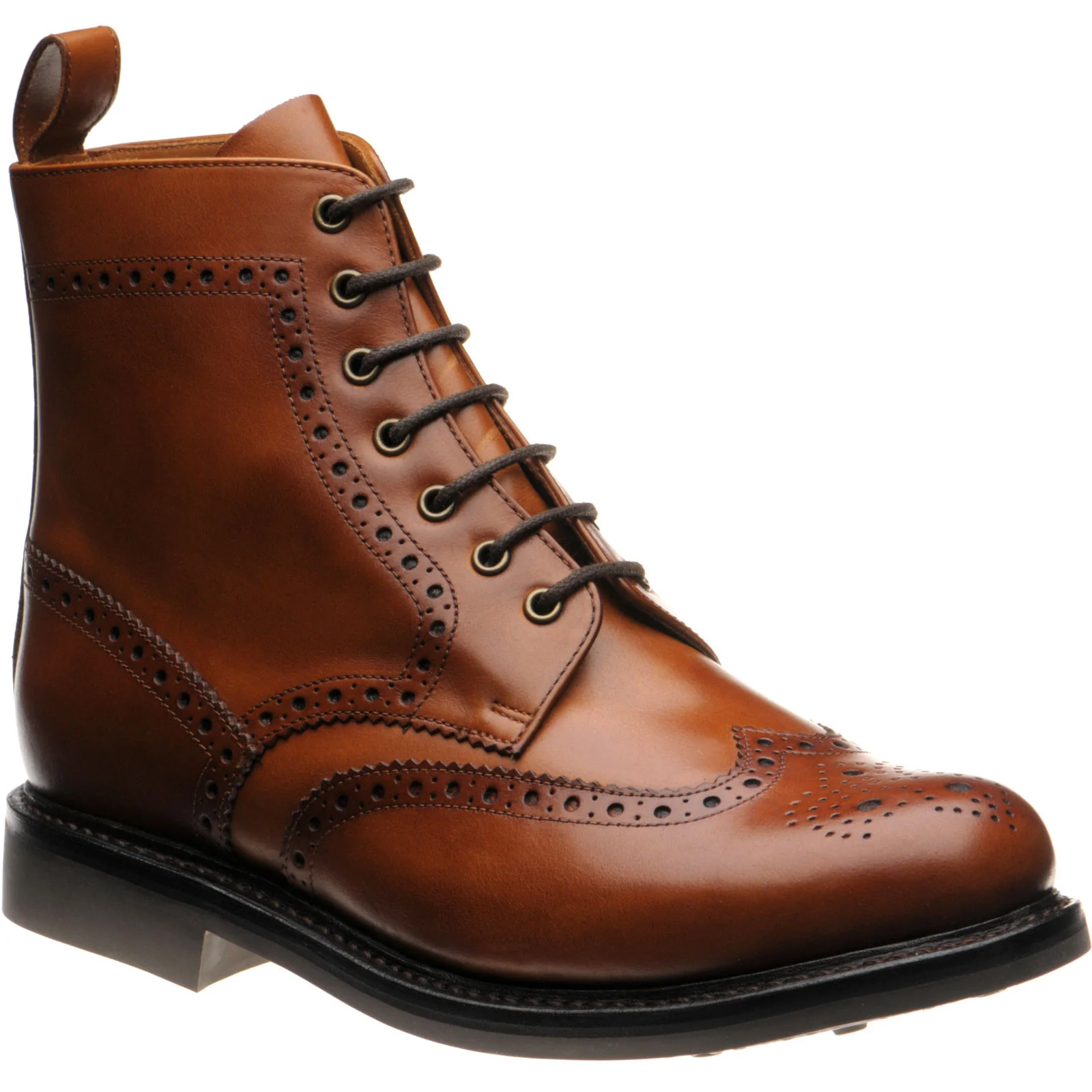 Herring Buxton (Rubber) mens rubber-soled brogue boots in tan calf (second)