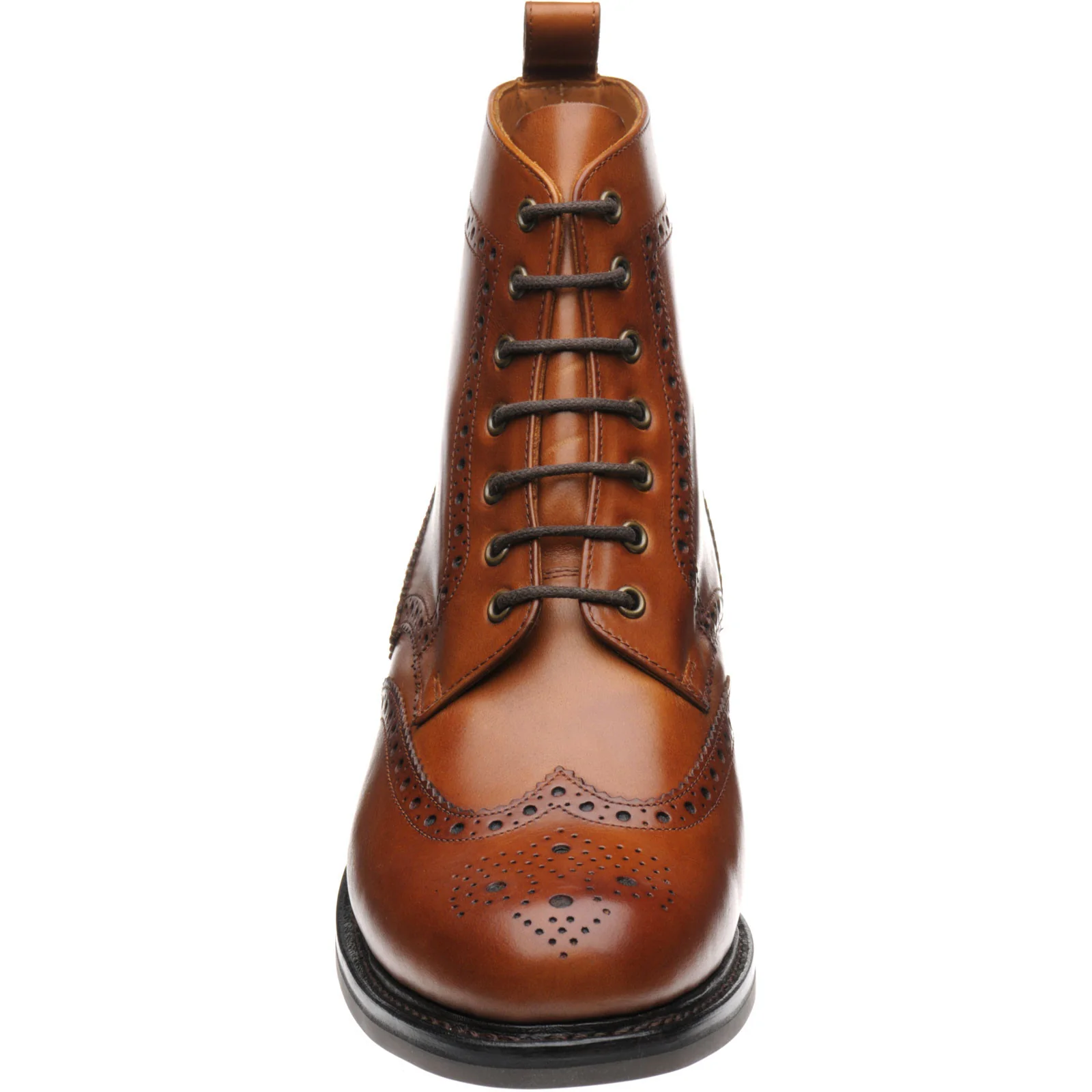 Herring Buxton (Rubber) mens rubber-soled brogue boots in tan calf (second) - Image 2