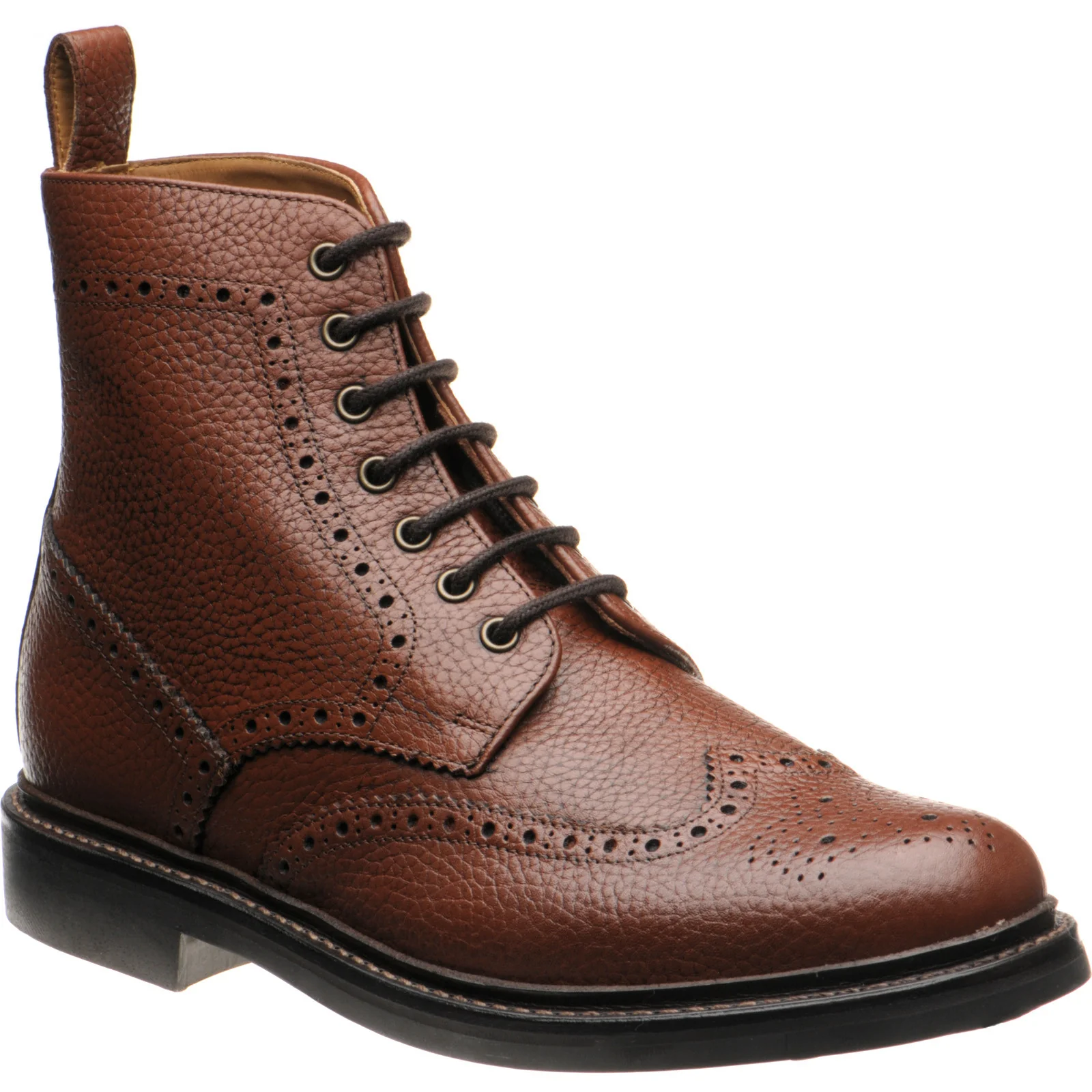 Herring Buxton (Rubber) mens rubber-soled brogue boots in tan heavy grain