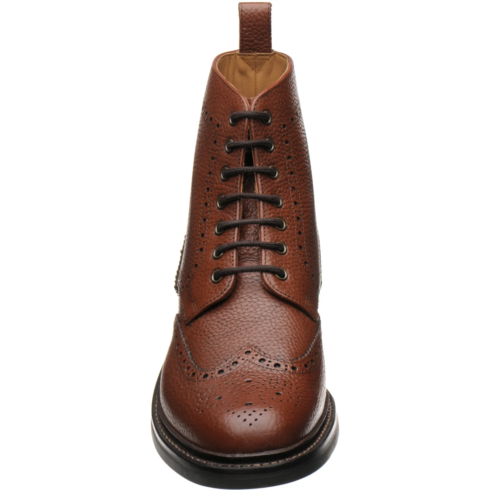 Herring Buxton (Rubber) mens rubber-soled brogue boots in tan heavy grain - Image 2