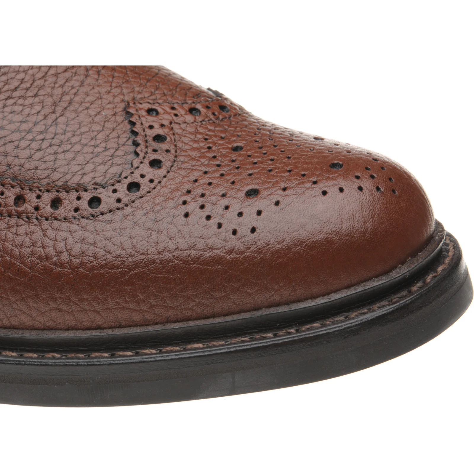 Herring Buxton (Rubber) mens rubber-soled brogue boots in tan heavy grain - Image 5