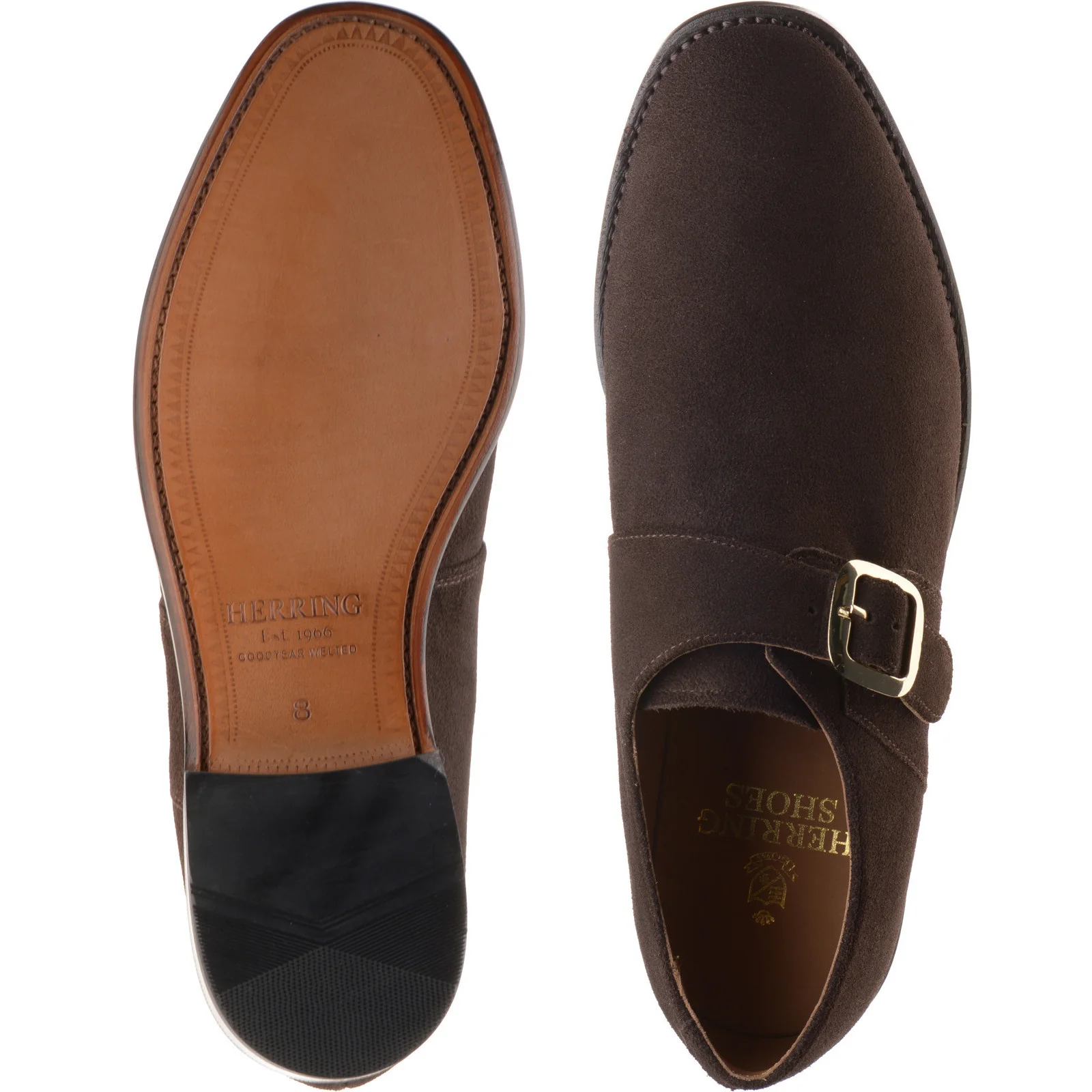 Herring Cardiff II mens monk shoes in brown suede - Image 3