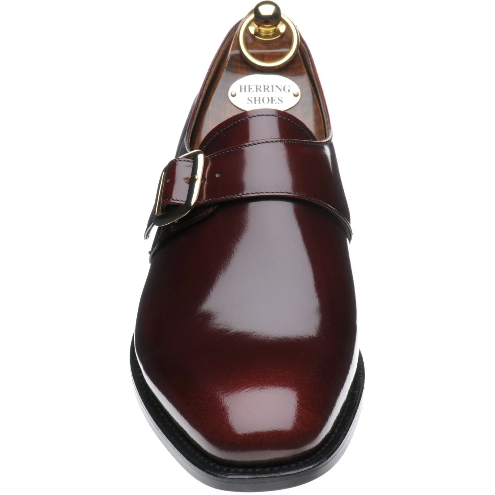 Herring Cardiff II mens monk shoes in burgundy polished (second) - Image 2