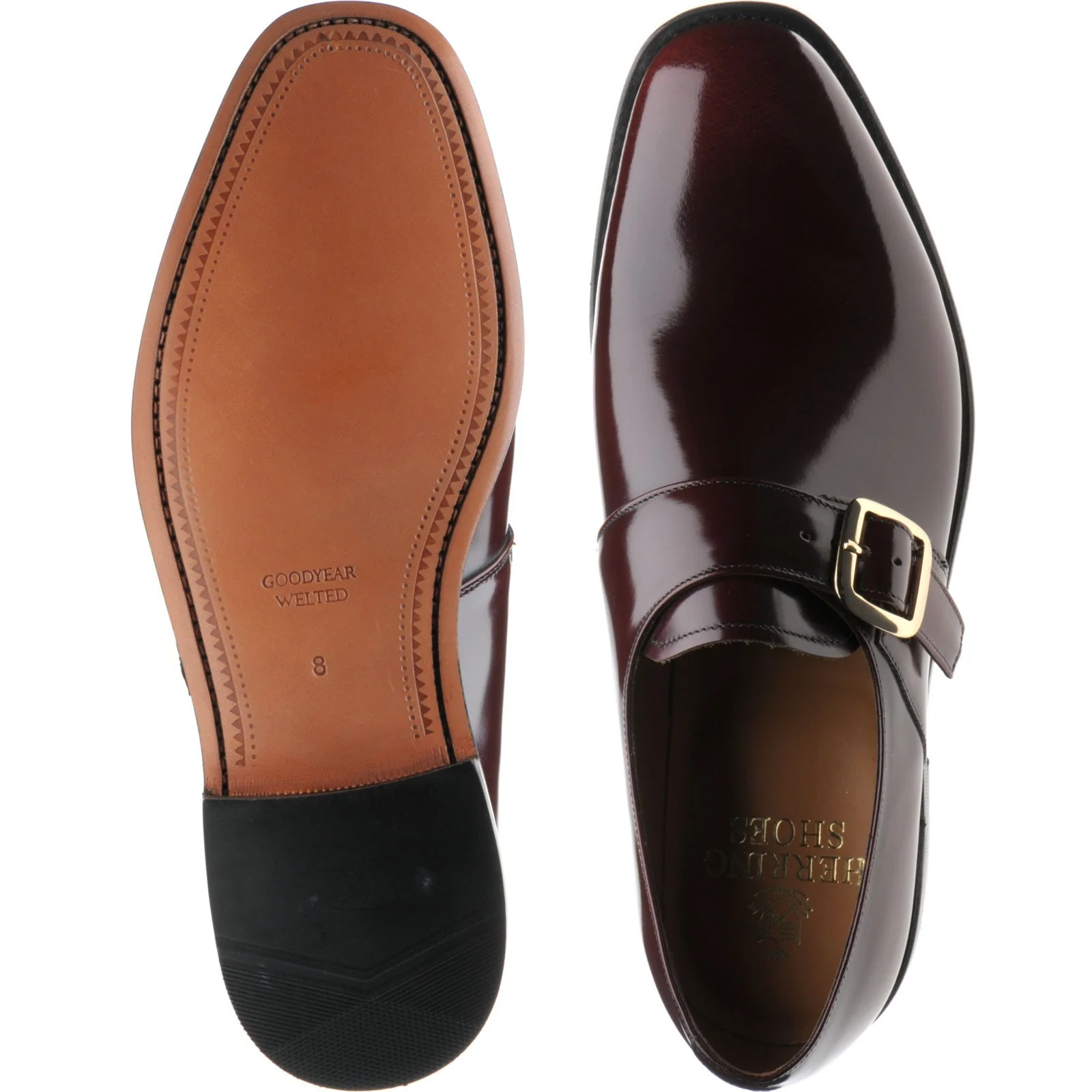 Herring Cardiff II mens monk shoes in burgundy polished (second) - Image 3