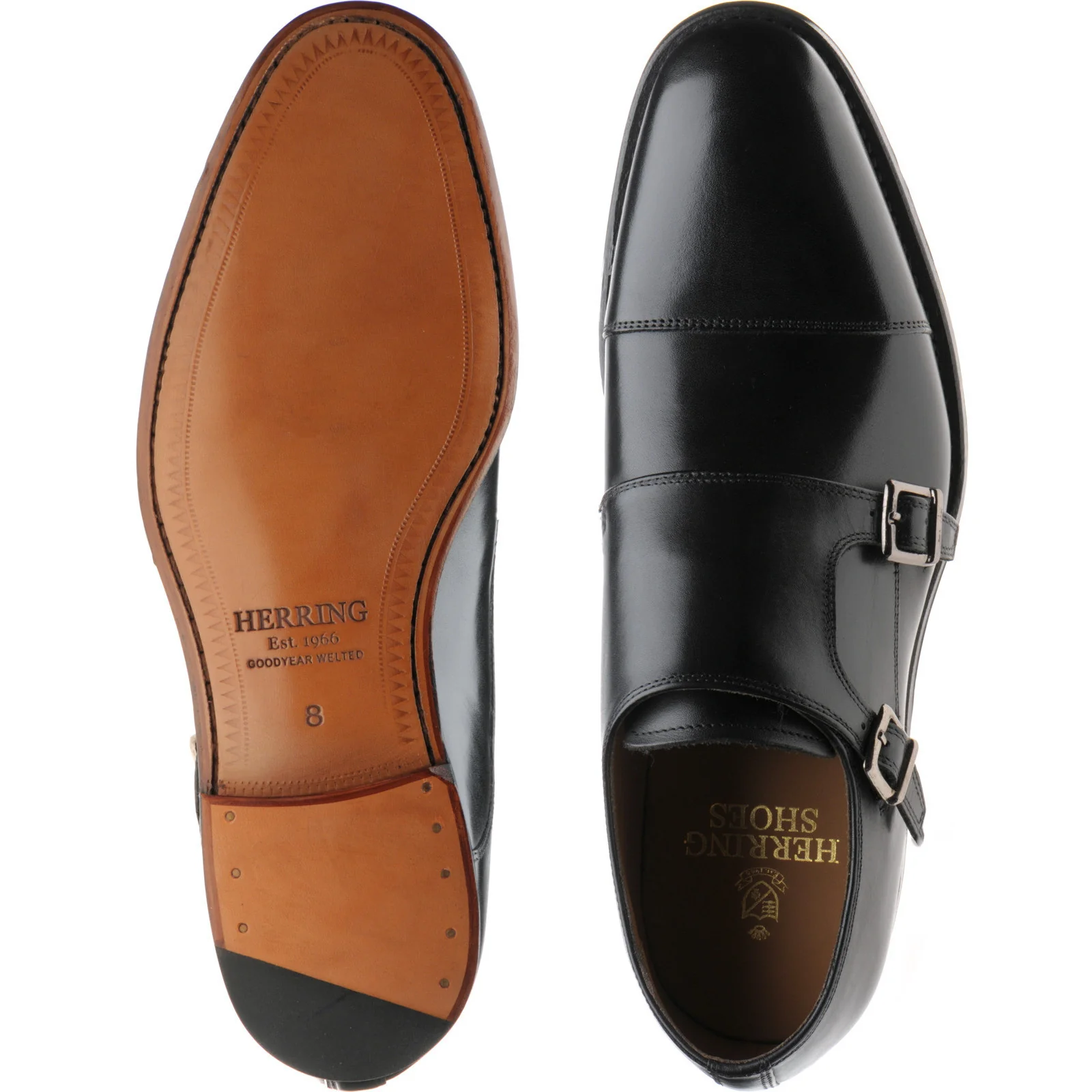 Herring Carlisle mens monk shoes in black calf (second) - Image 3