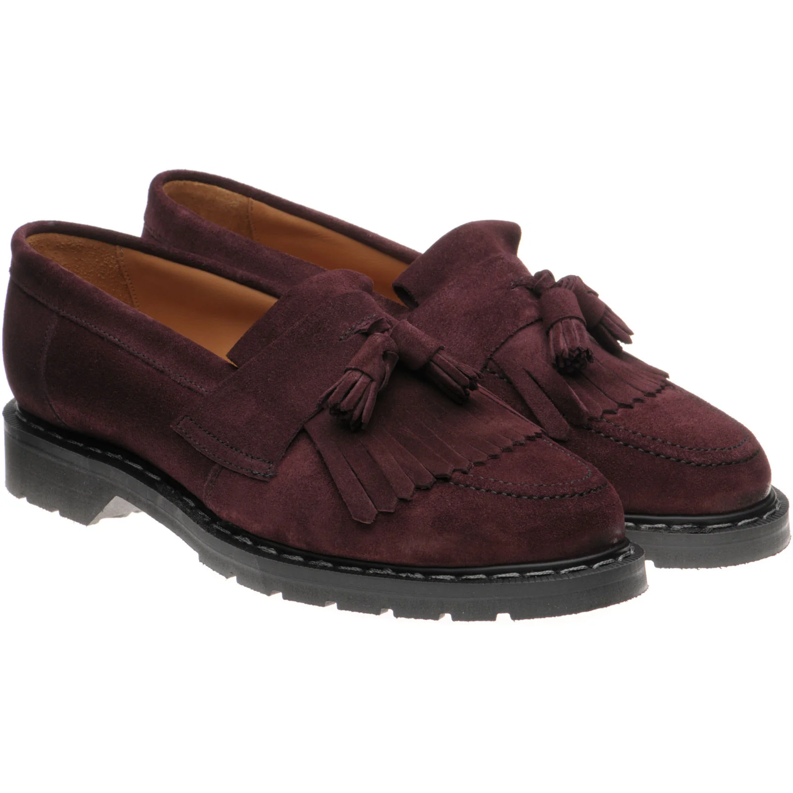 Herring Charlie ladies rubber-soled tasselled loafers in aubergine suede