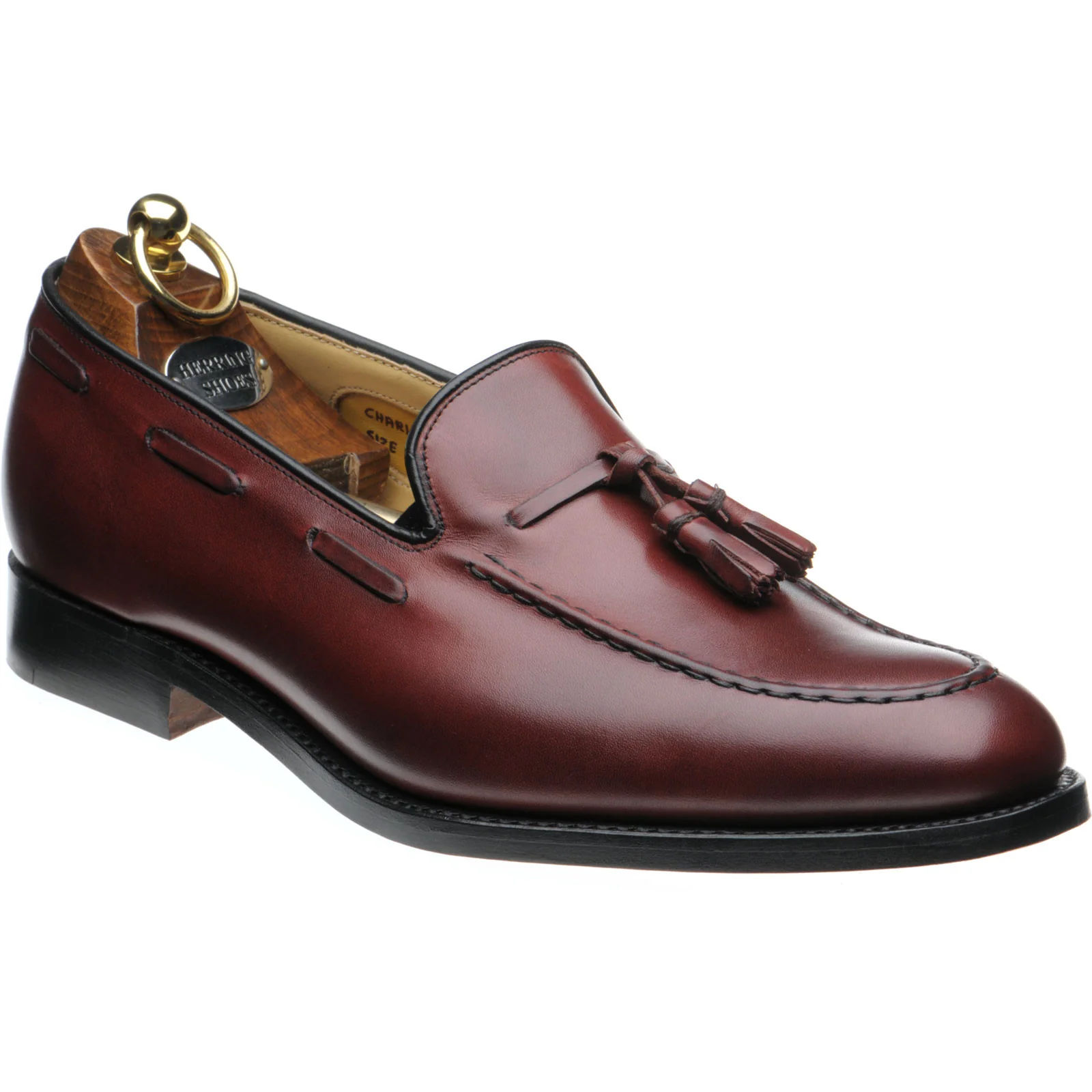 Herring Charlton II mens tasselled loafers in cherry calf (second)