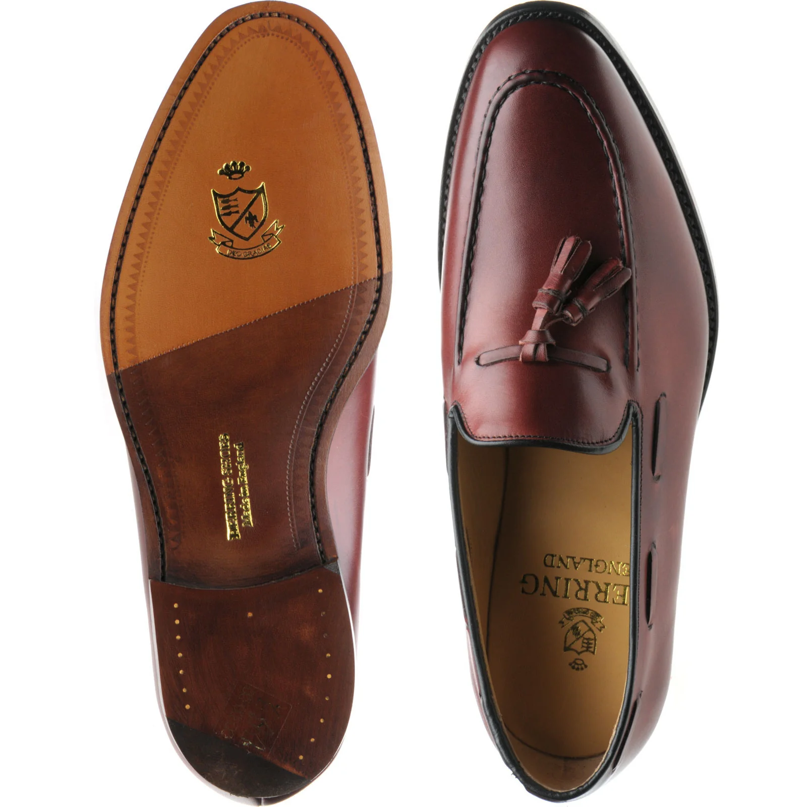 Herring Charlton II mens tasselled loafers in cherry calf (second) - Image 3