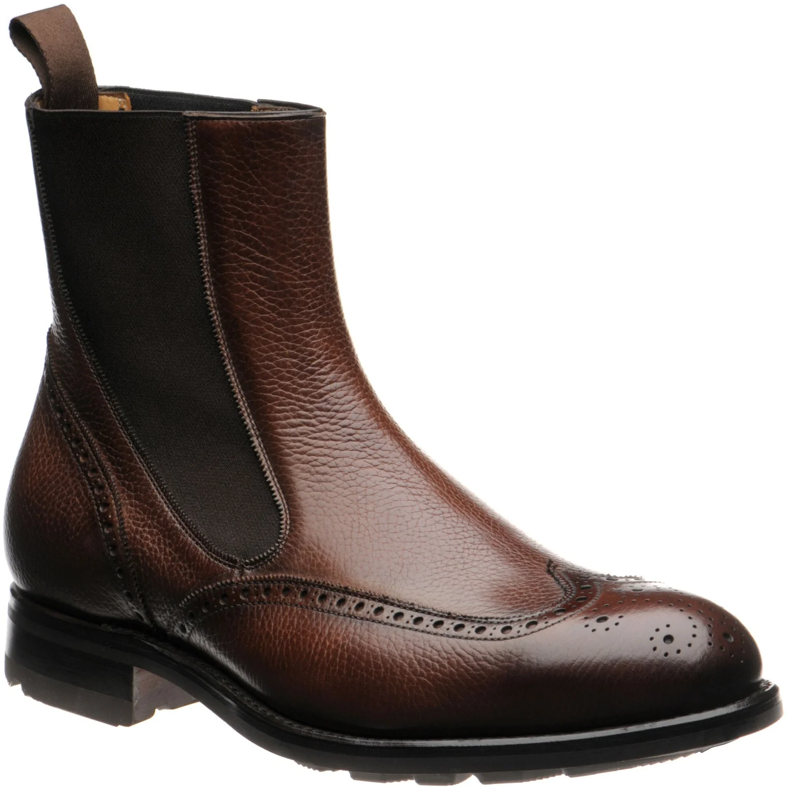 Herring Clark mens rubber-soled brogue Chelsea boots in brown grain