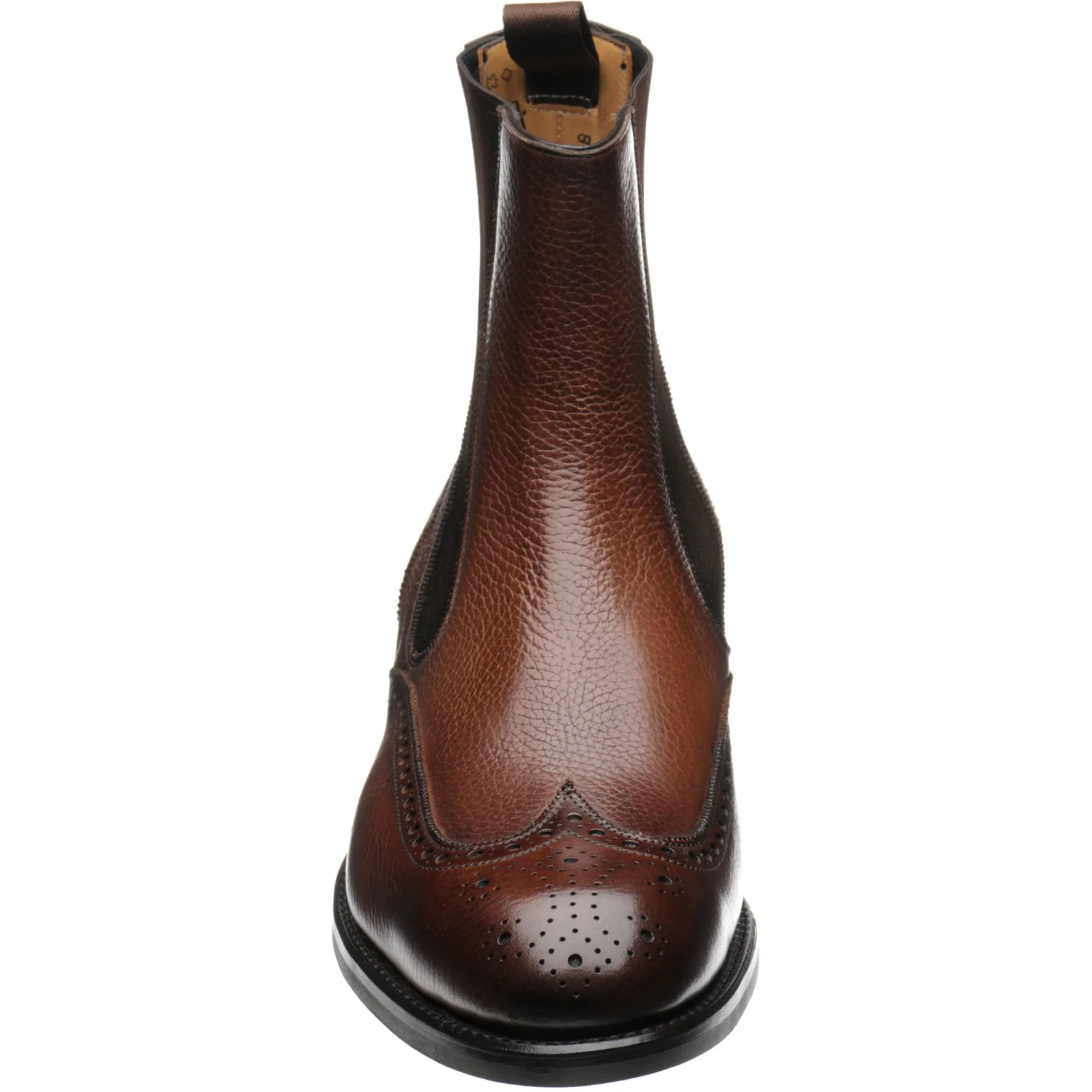 Herring Clark mens rubber-soled brogue Chelsea boots in brown grain - Image 2