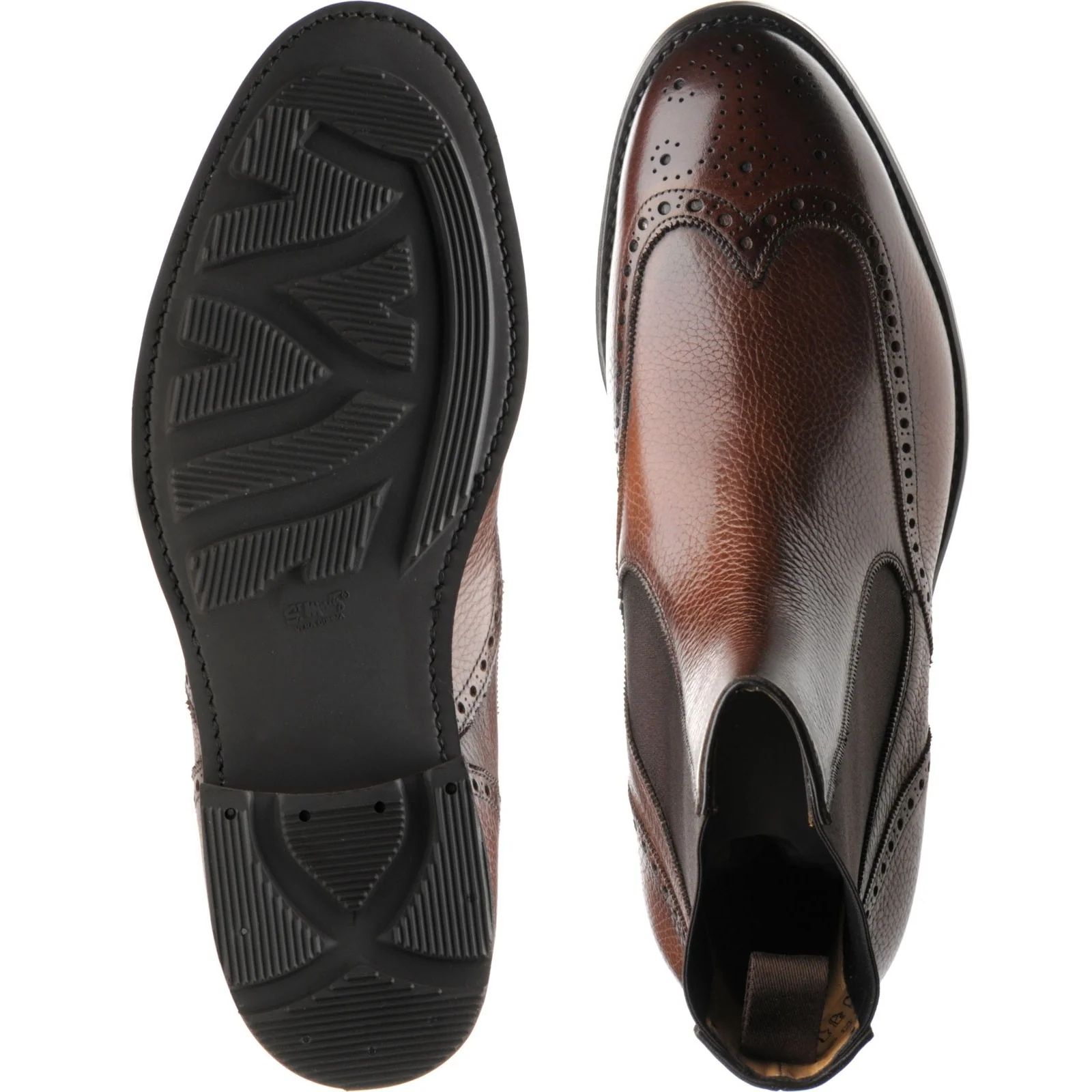 Herring Clark mens rubber-soled brogue Chelsea boots in brown grain - Image 3