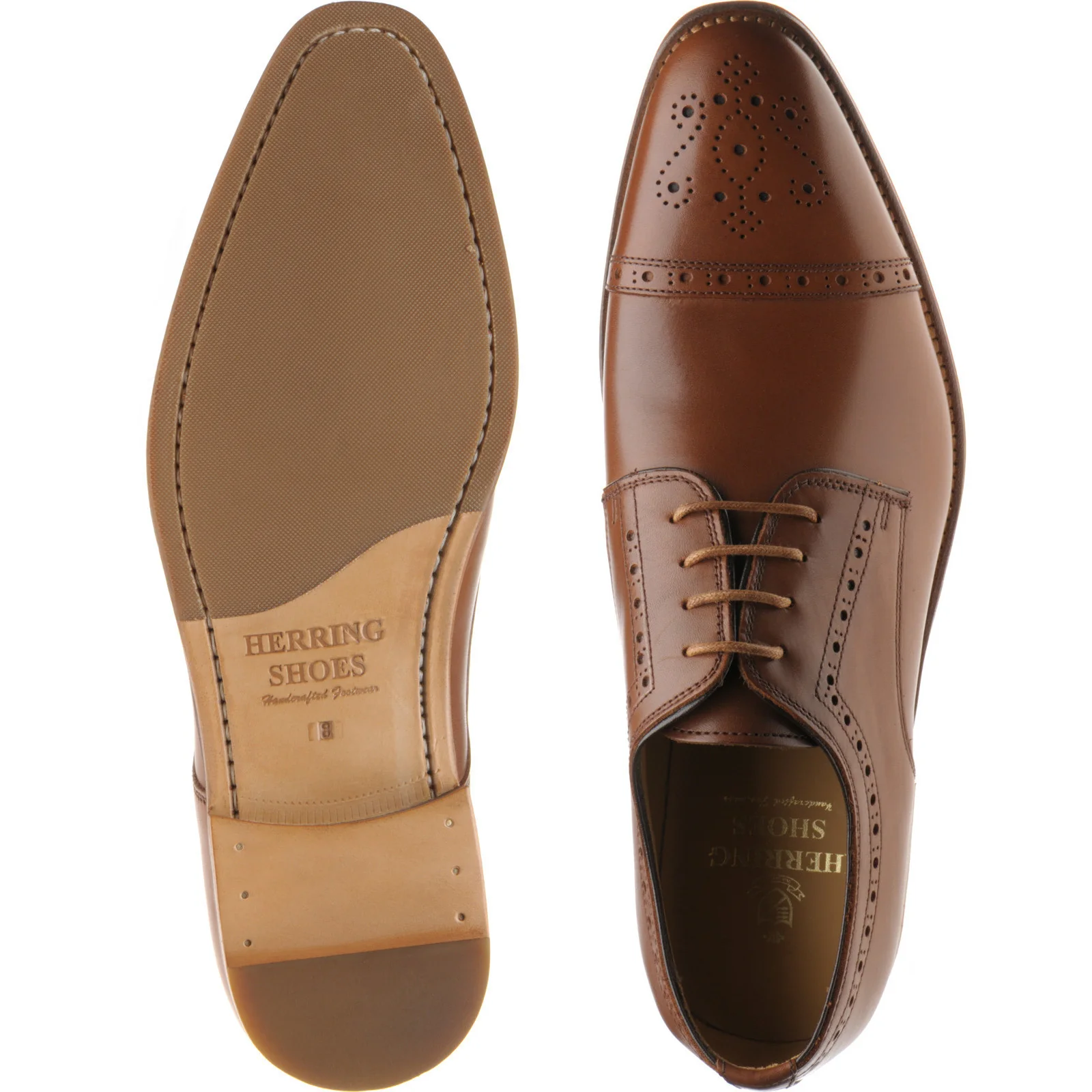 Herring Clifton mens hybrid-soled semi-brogues in tan calf (second) - Image 3