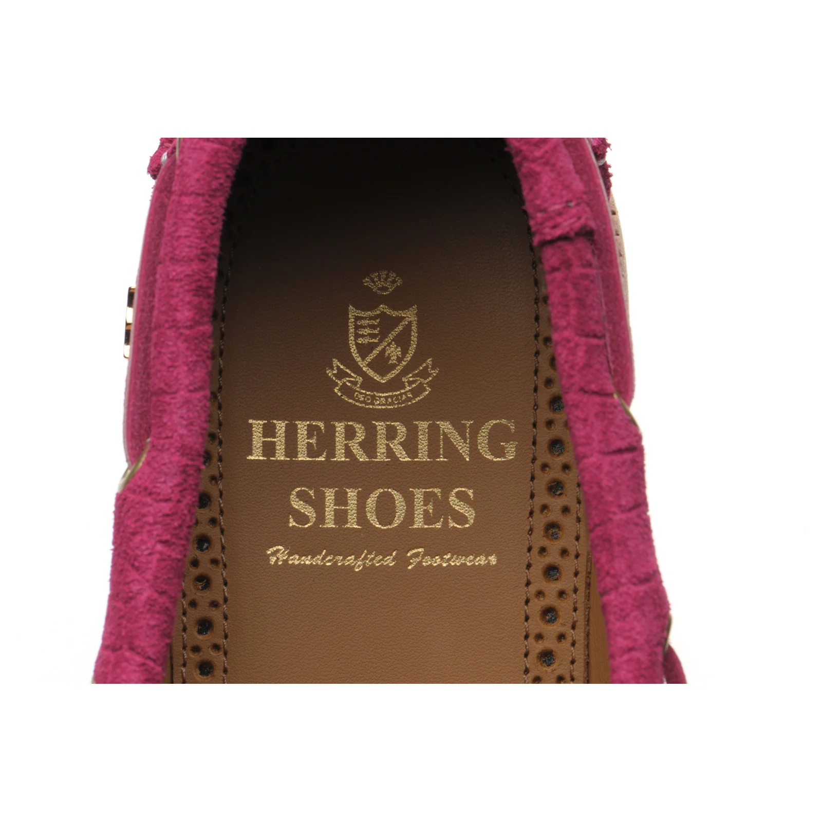 Herring Cordelia ladies rubber-soled deck shoes in pink moc croc suede - Image 5