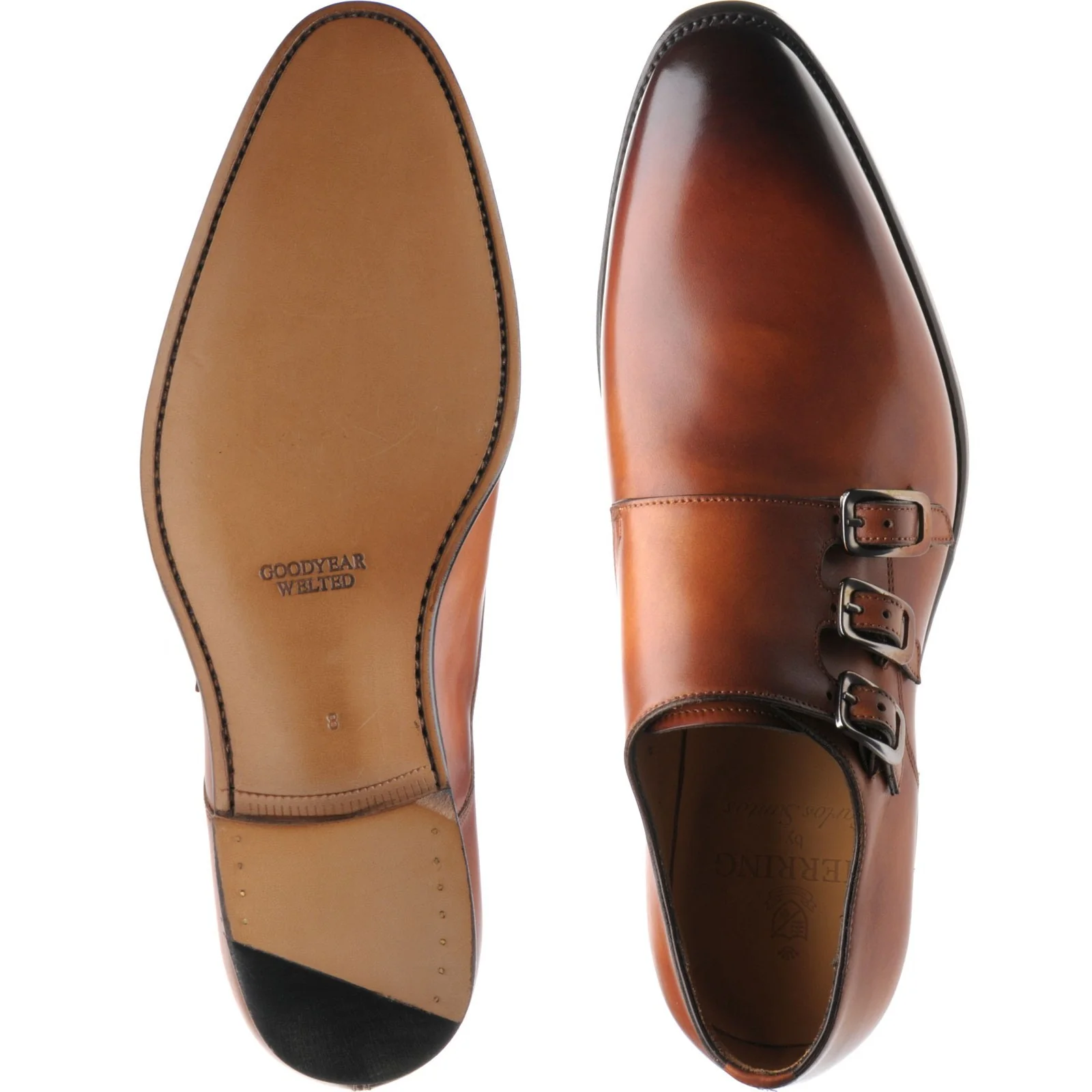 Herring Dahl mens monk shoes in chestnut calf - Image 3