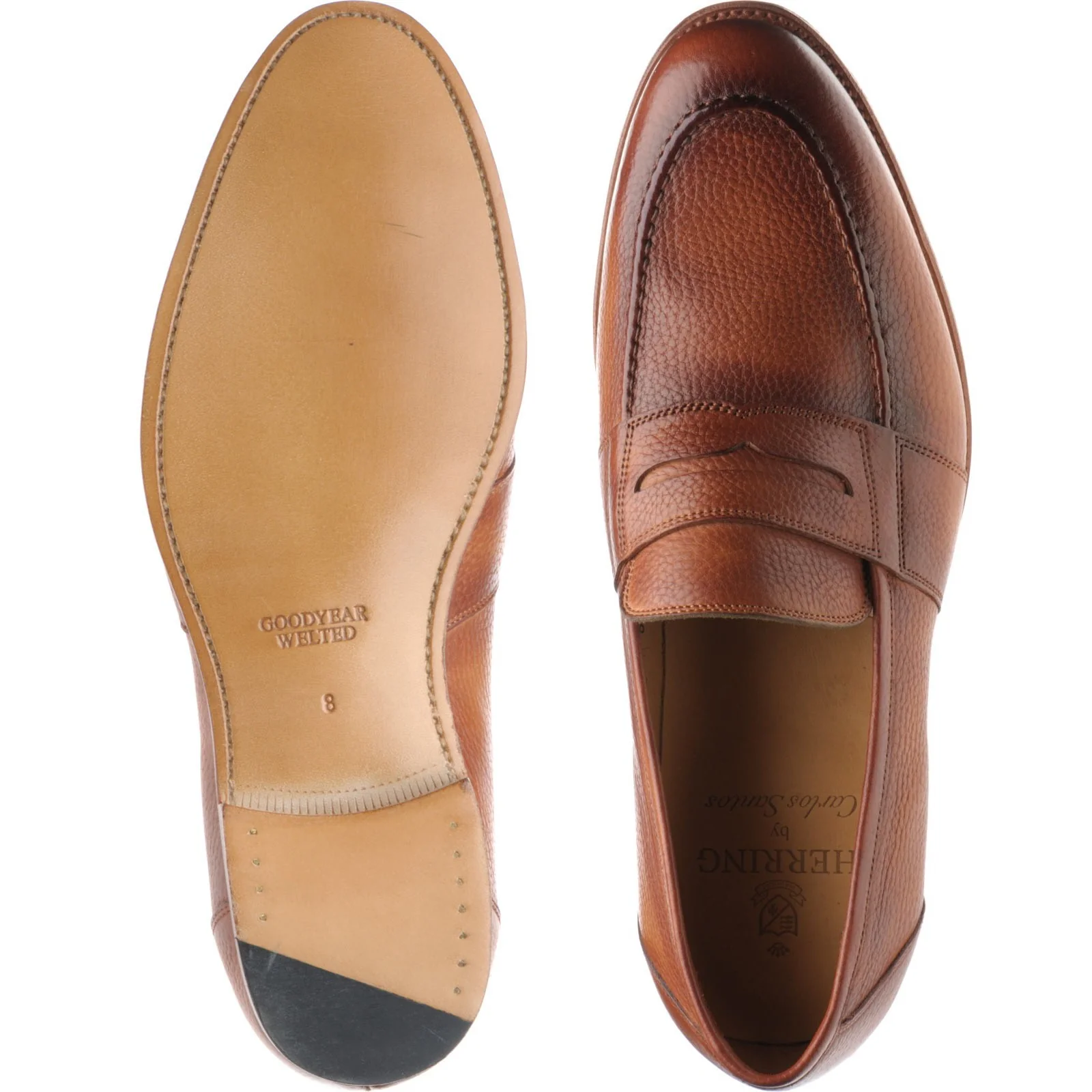 Herring Dartford mens loafers in tan soft grain - Image 3