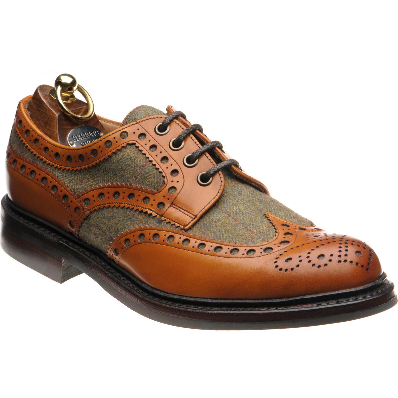 Herring Dartmoor (Rubber) in moorland green tweed and chestnut calf