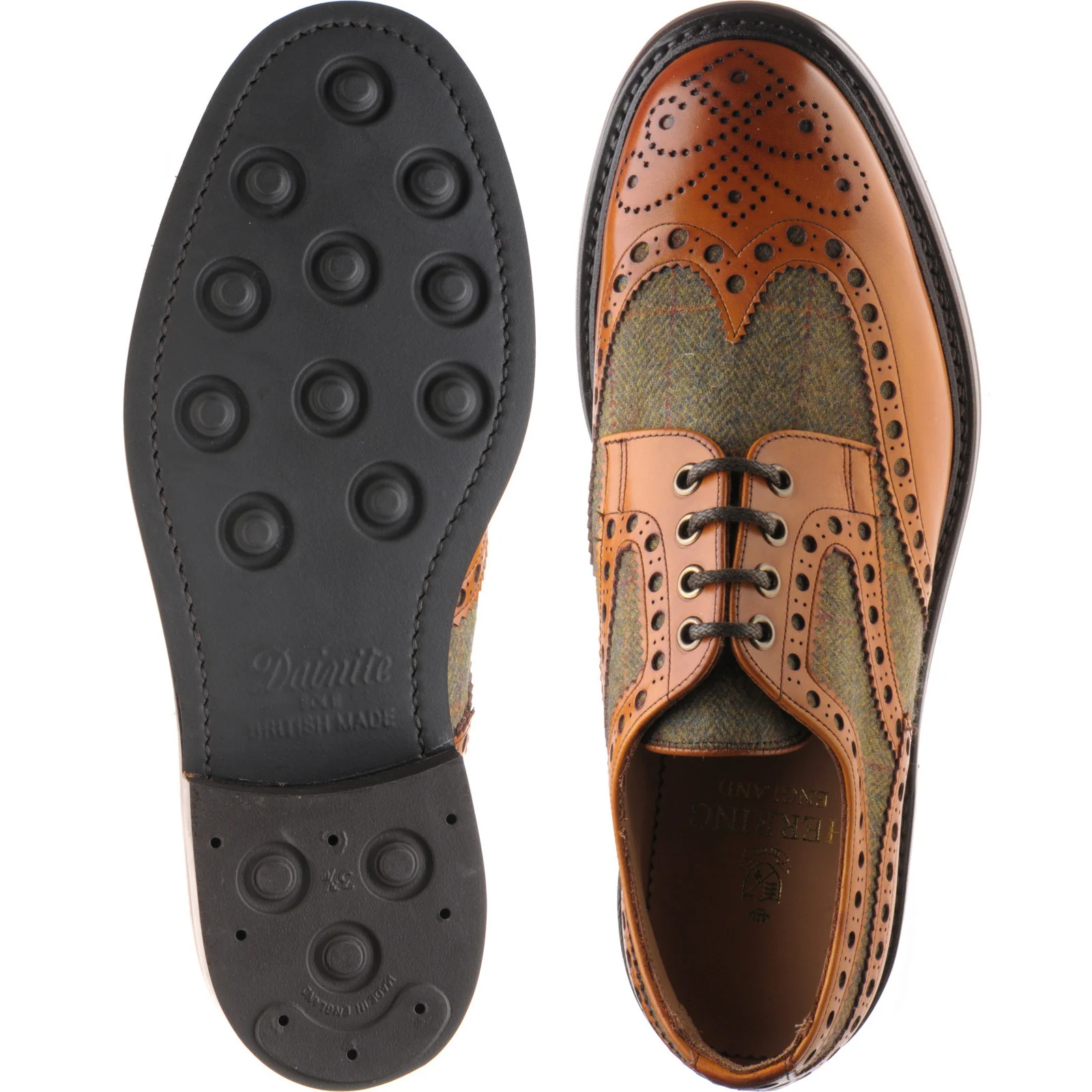 Herring Dartmoor (Rubber) in moorland green tweed and chestnut calf - Image 3