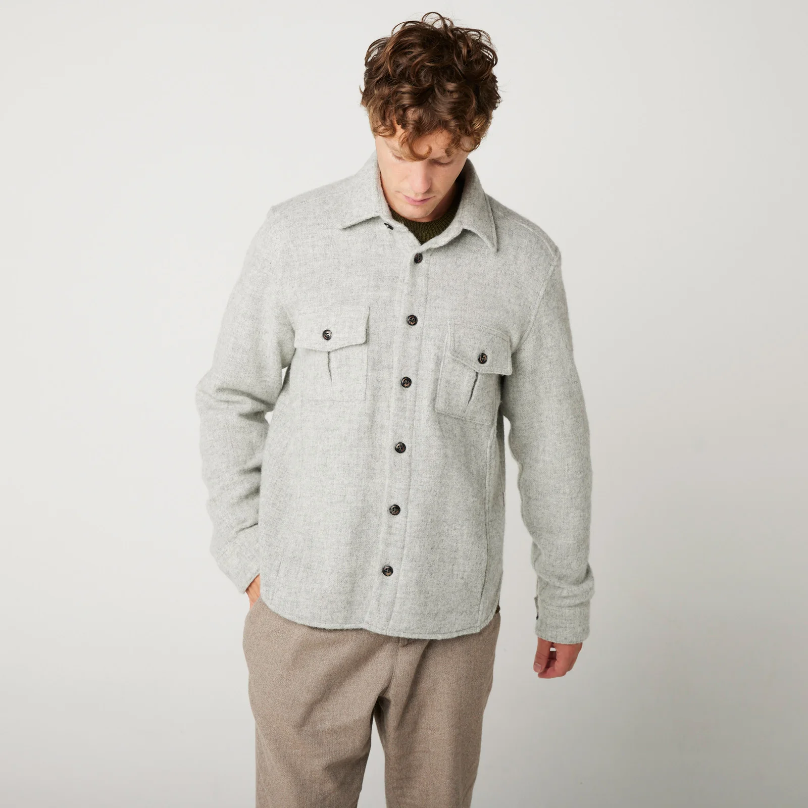 Herring Dexter Wool Over Shirt by Peregrine in light grey - Image 2