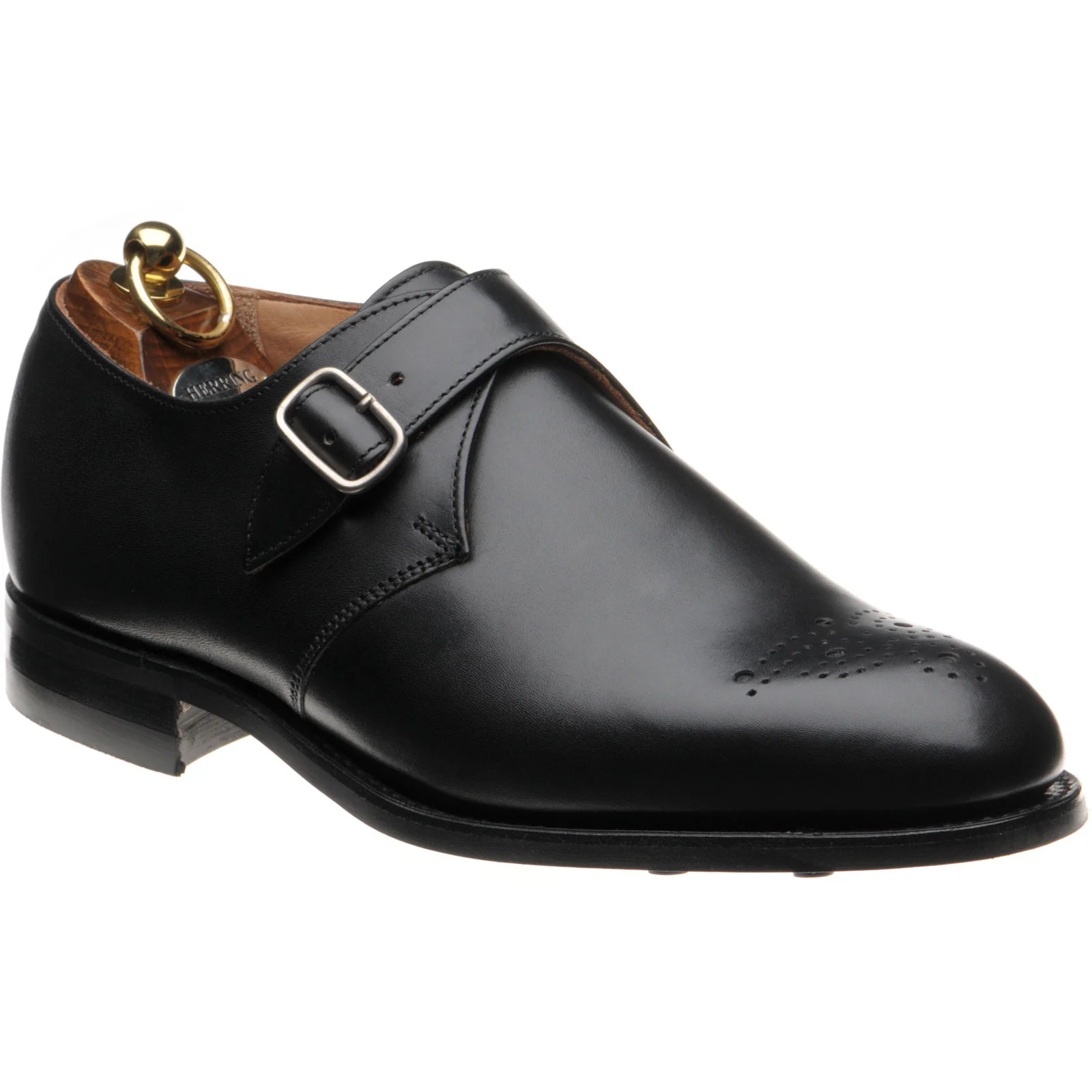 Herring Didsbury mens rubber-soled monk shoes in black calf