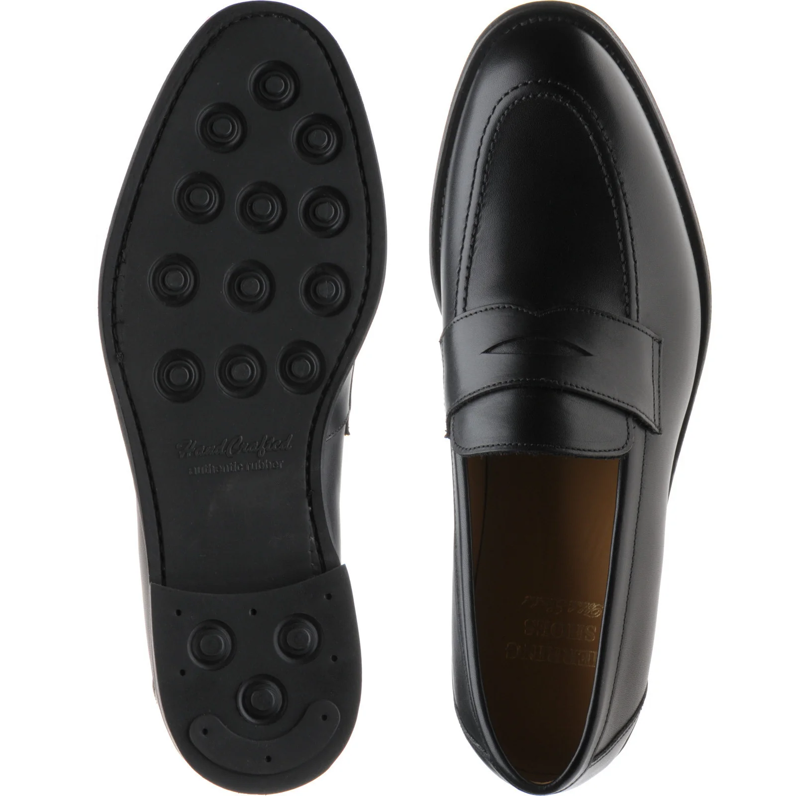 Herring Dunham II Rubber mens rubber-soled loafers in black calf (second) - Image 3