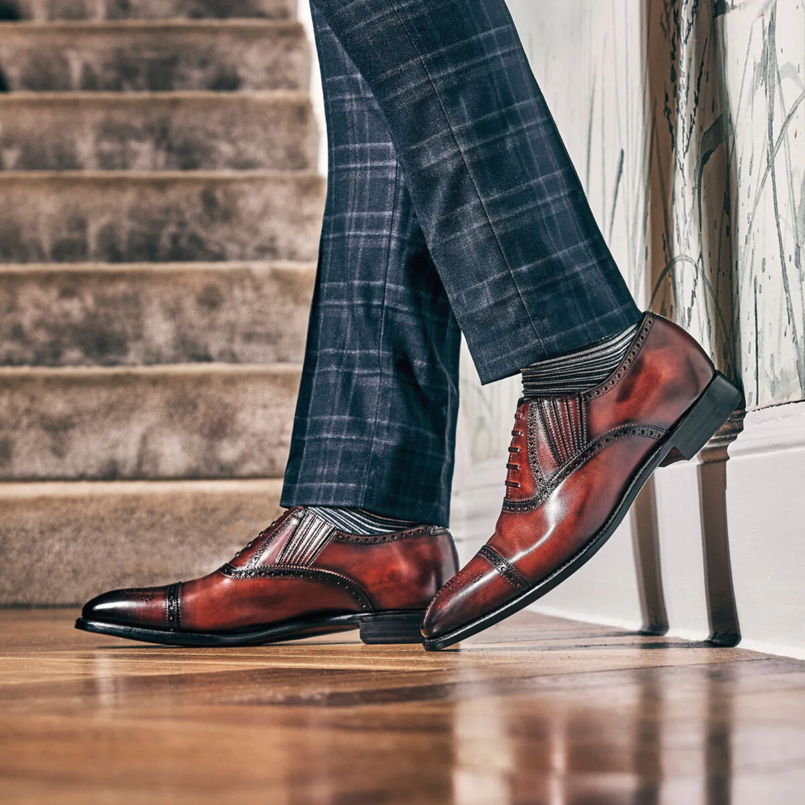 Herring Dunkeld mens semi-brogues in rosewood calf - Image 6
