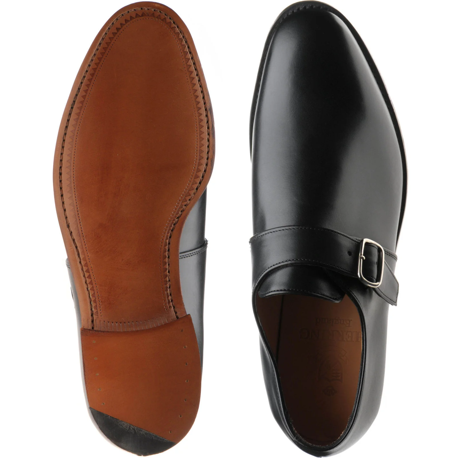 Herring Edgbaston mens monk shoes in black calf - Image 3