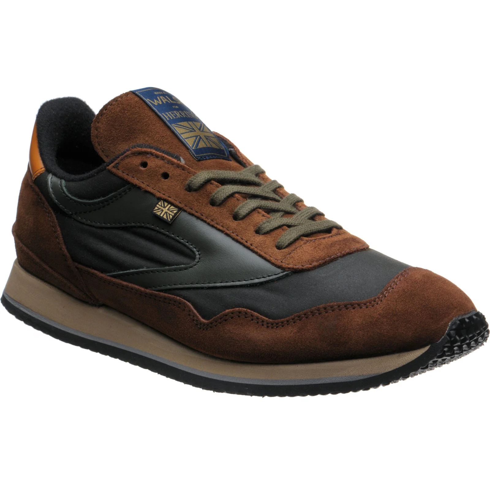 Herring Ensign Trainer in brown calf suede and green waxed cotton