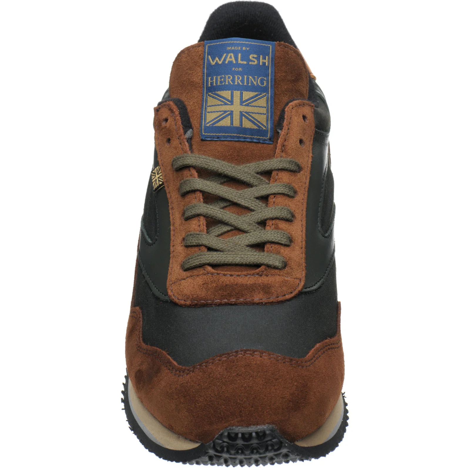 Herring Ensign Trainer in brown calf suede and green waxed cotton - Image 2