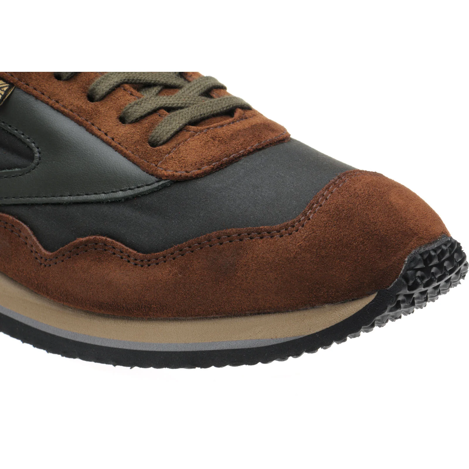 Herring Ensign Trainer in brown calf suede and green waxed cotton - Image 5