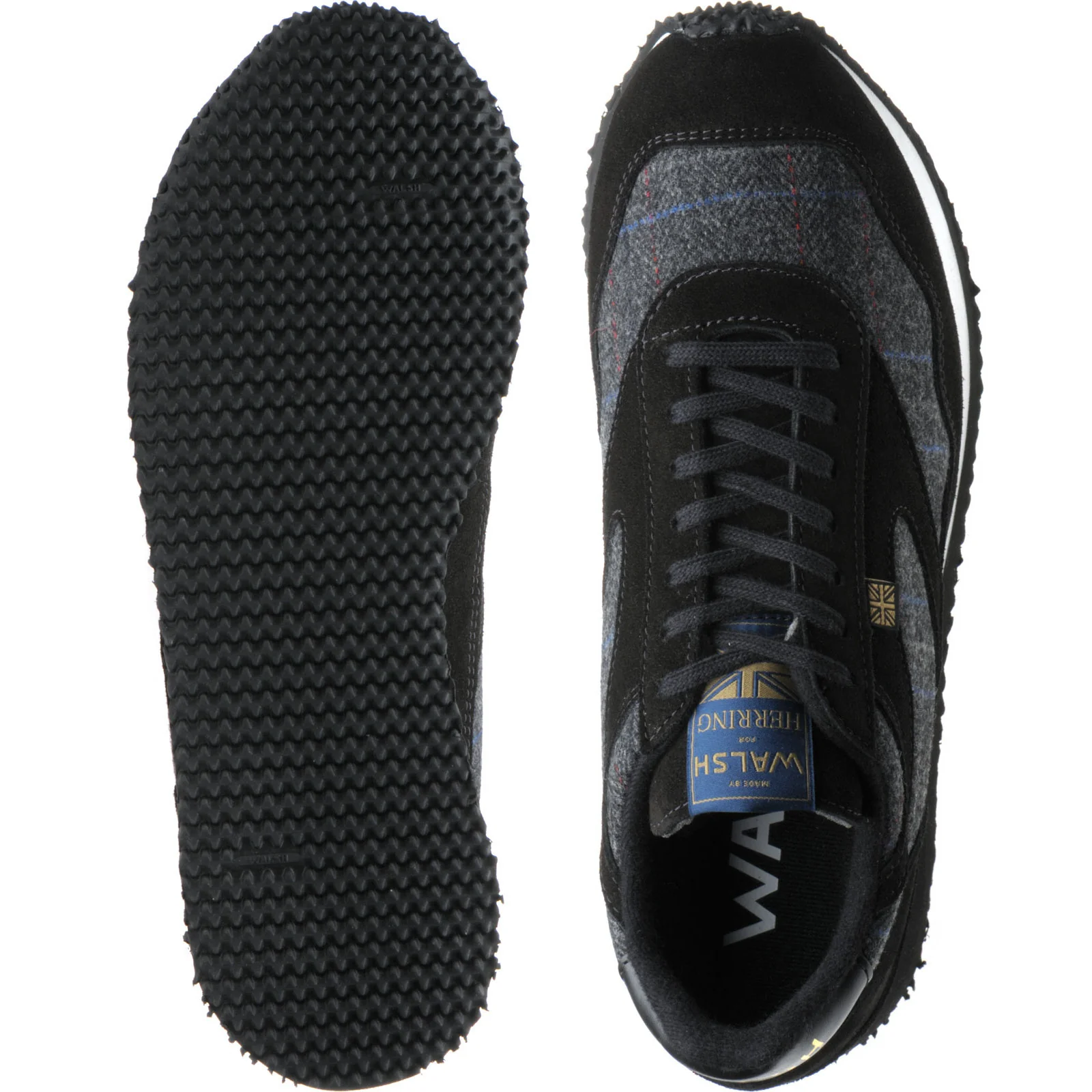 Herring Ensign Trainer mens rubber-soled trainers in black suede and grey tweed - Image 3