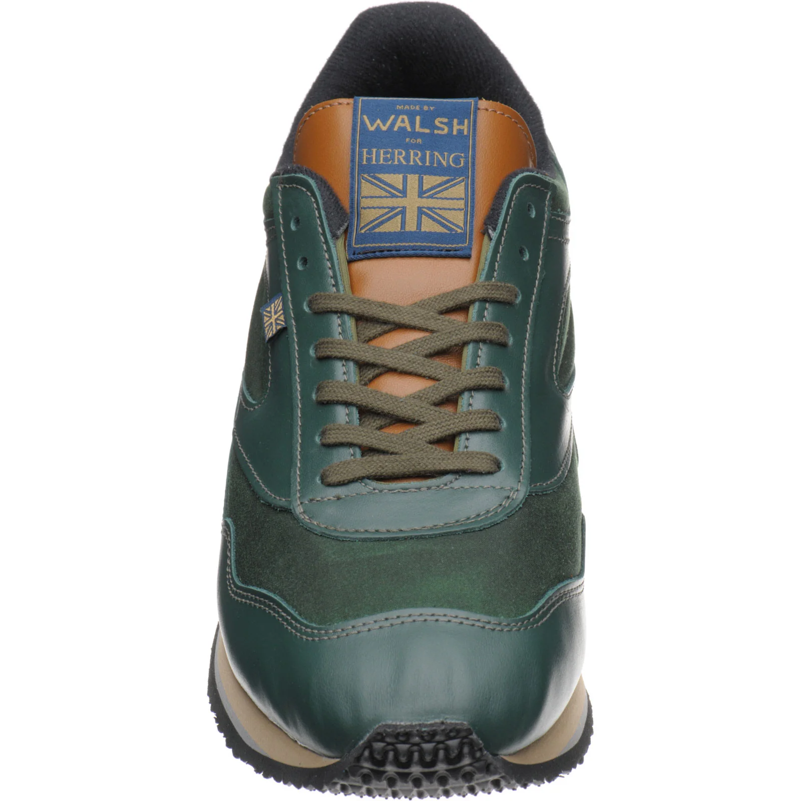 Herring Ensign Trainer mens rubber-soled trainers in green calf and green waxed cotton - Image 2