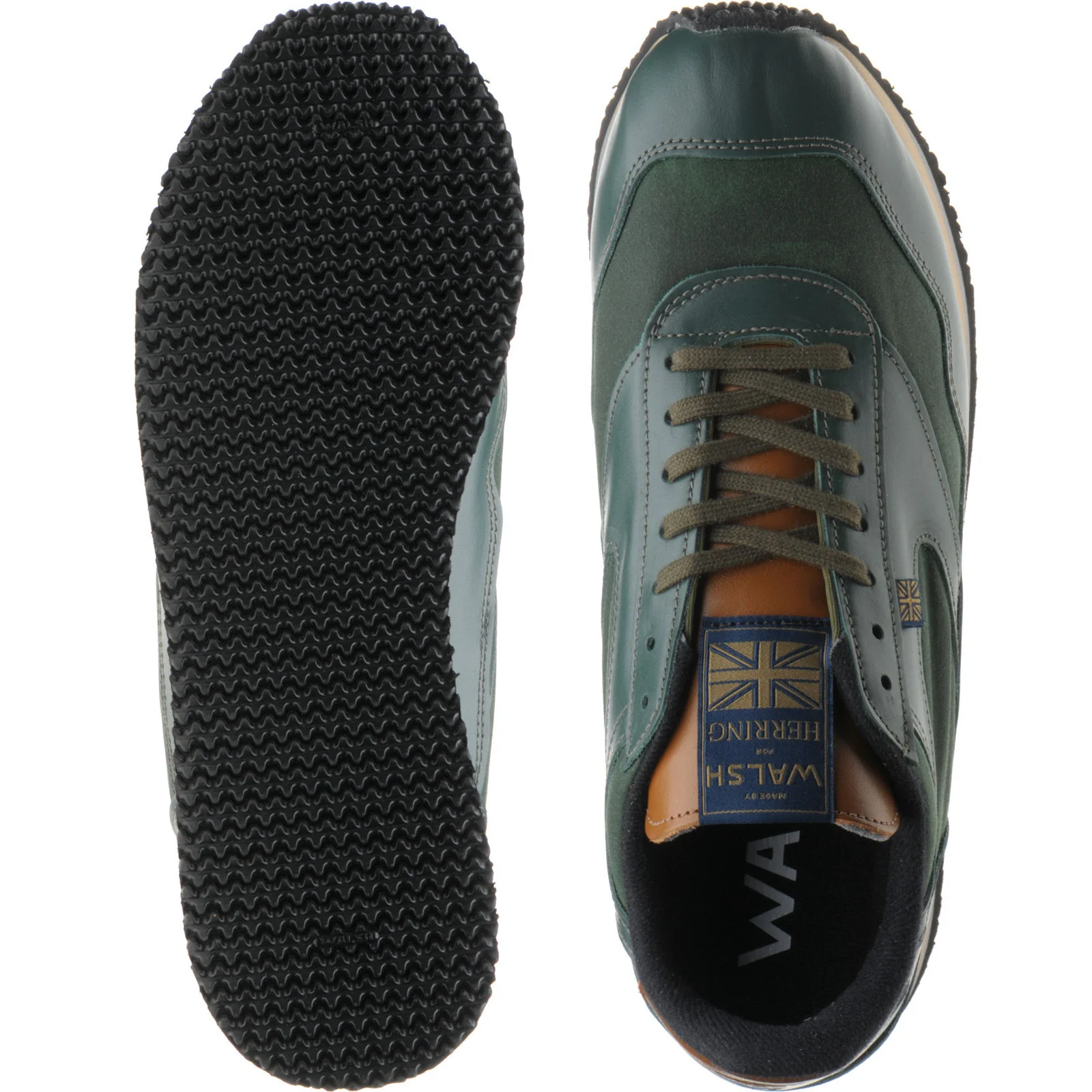 Herring Ensign Trainer mens rubber-soled trainers in green calf and green waxed cotton - Image 3