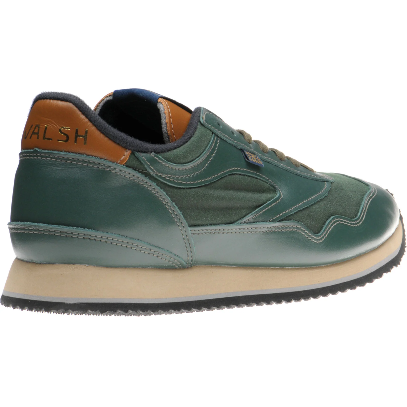Herring Ensign Trainer mens rubber-soled trainers in green calf and green waxed cotton - Image 4
