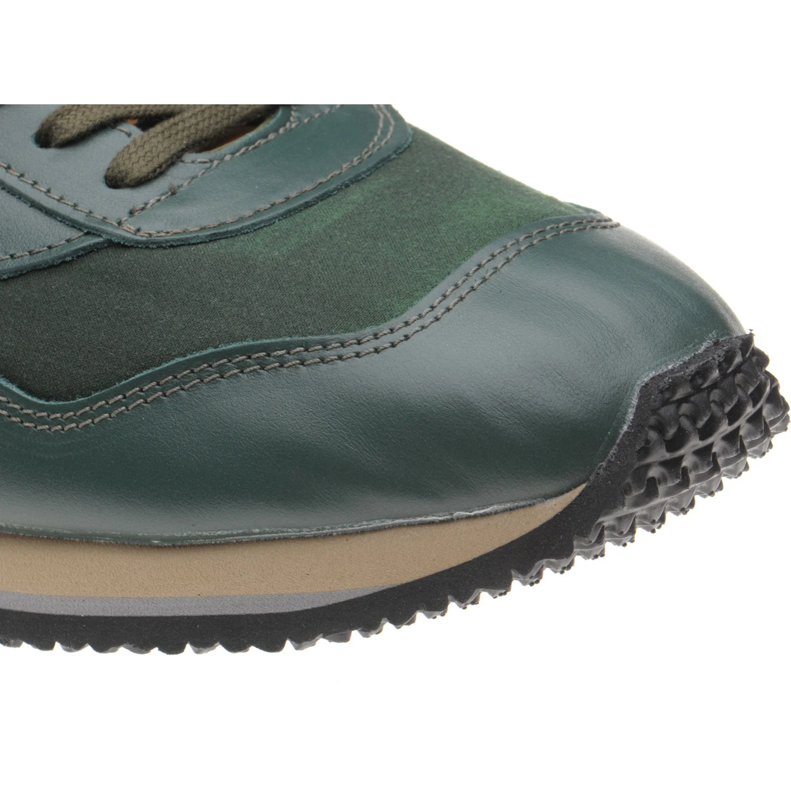 Herring Ensign Trainer mens rubber-soled trainers in green calf and green waxed cotton - Image 5
