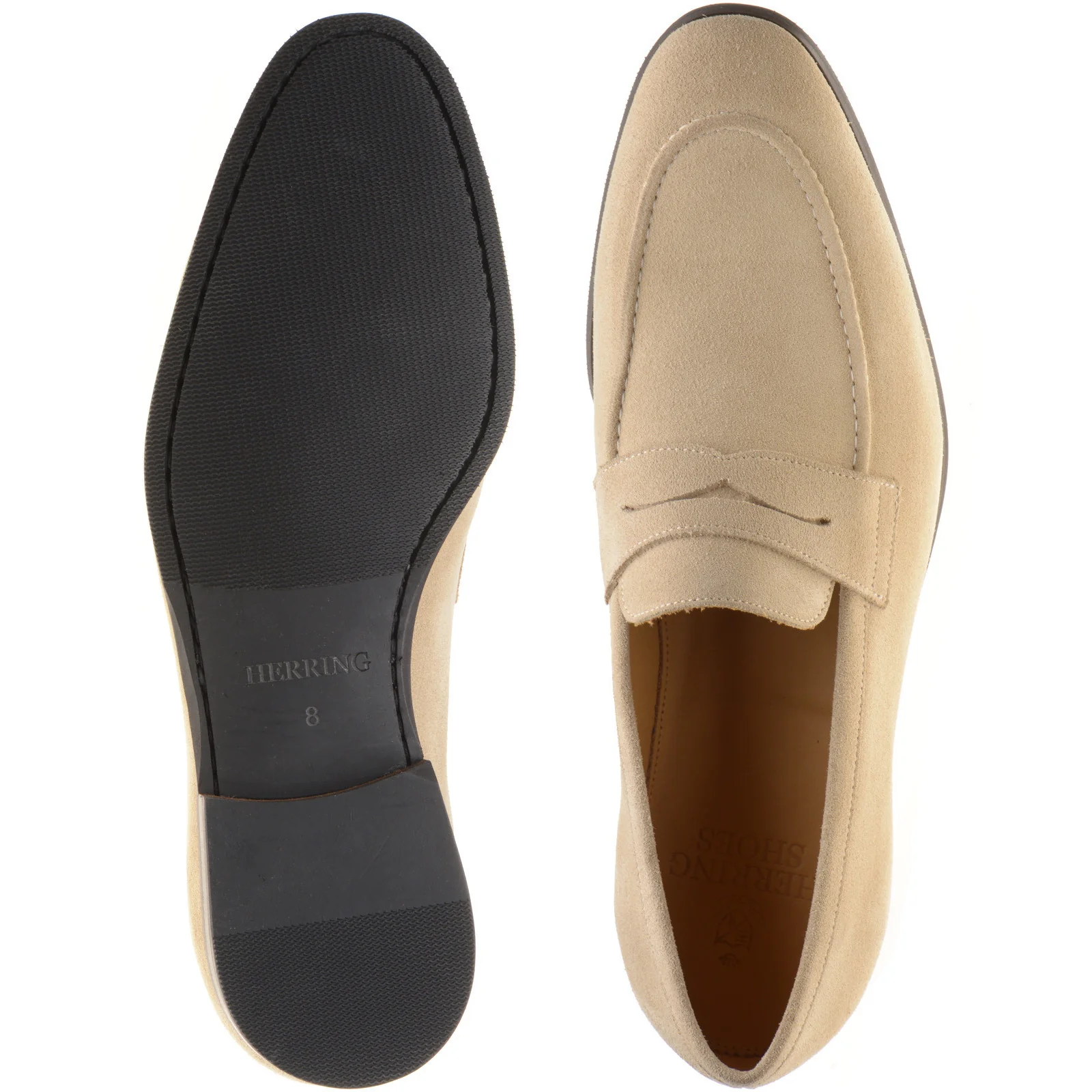 Herring Evora mens rubber-soled loafers in cream suede - Image 3