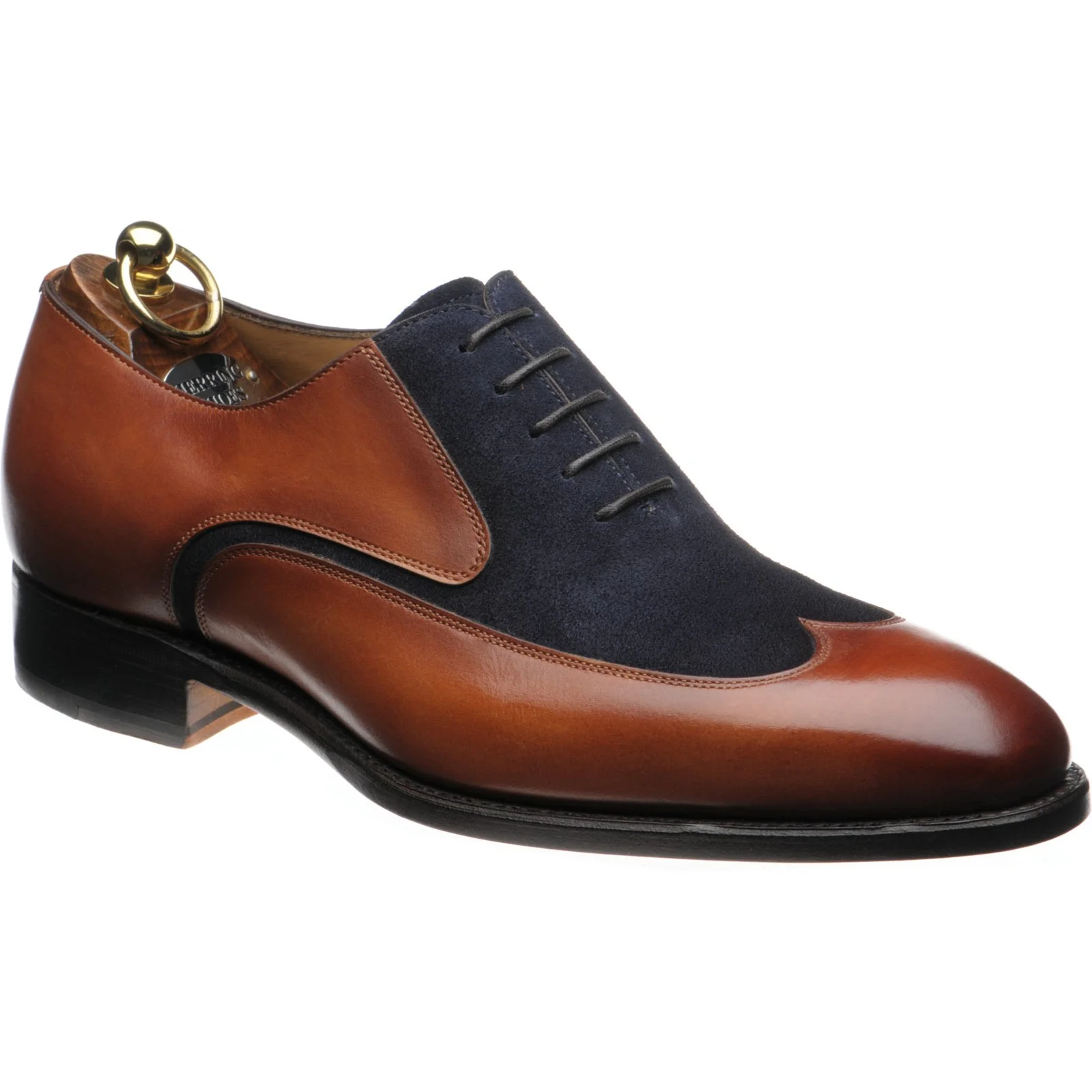 Herring Farnborough mens two-tone formal shoes in tan calf and navy suede