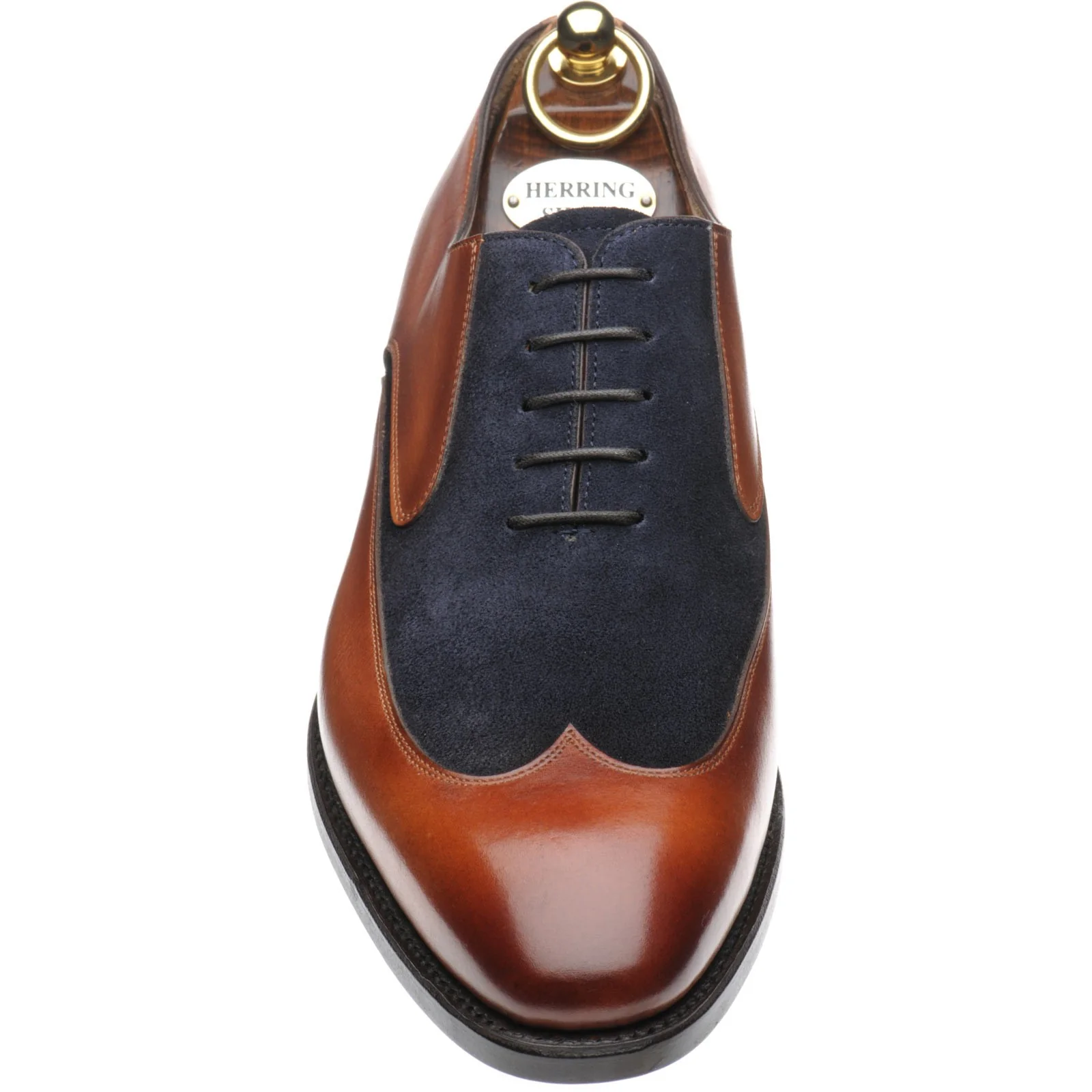 Herring Farnborough mens two-tone formal shoes in tan calf and navy suede - Image 2