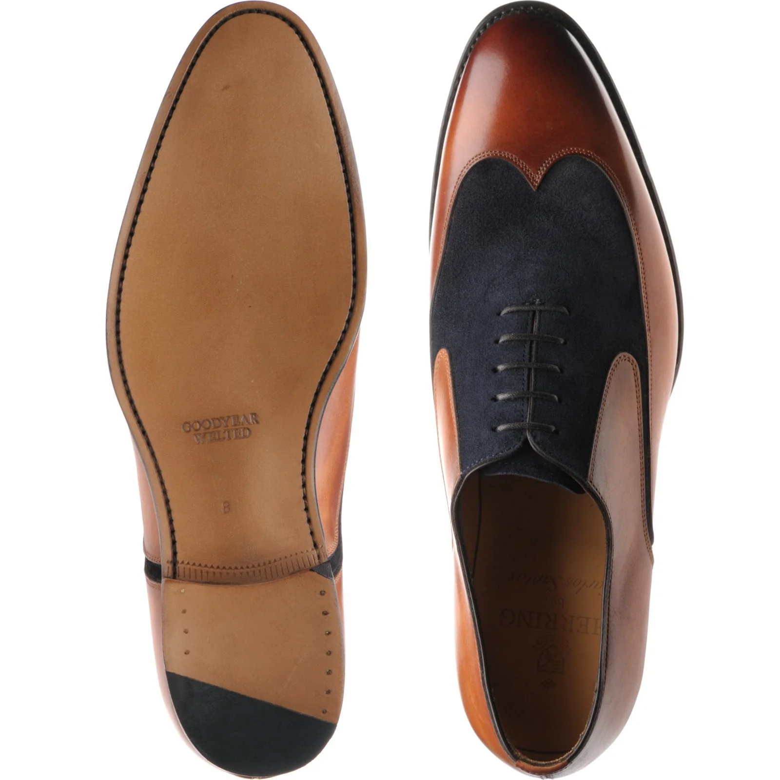 Herring Farnborough mens two-tone formal shoes in tan calf and navy suede - Image 3