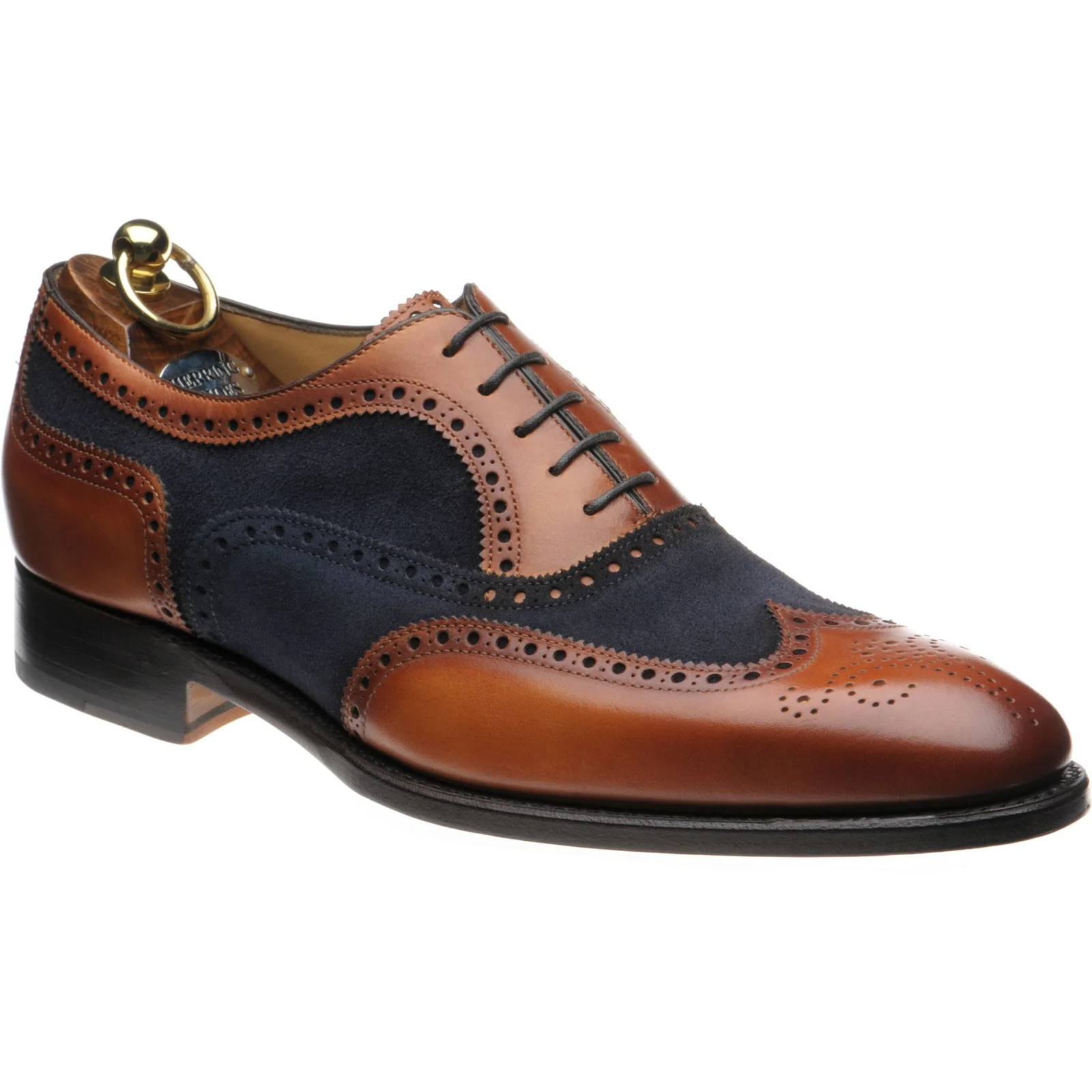 Herring Farnham mens two-tone brogues in chestnut calf and navy suede (second)