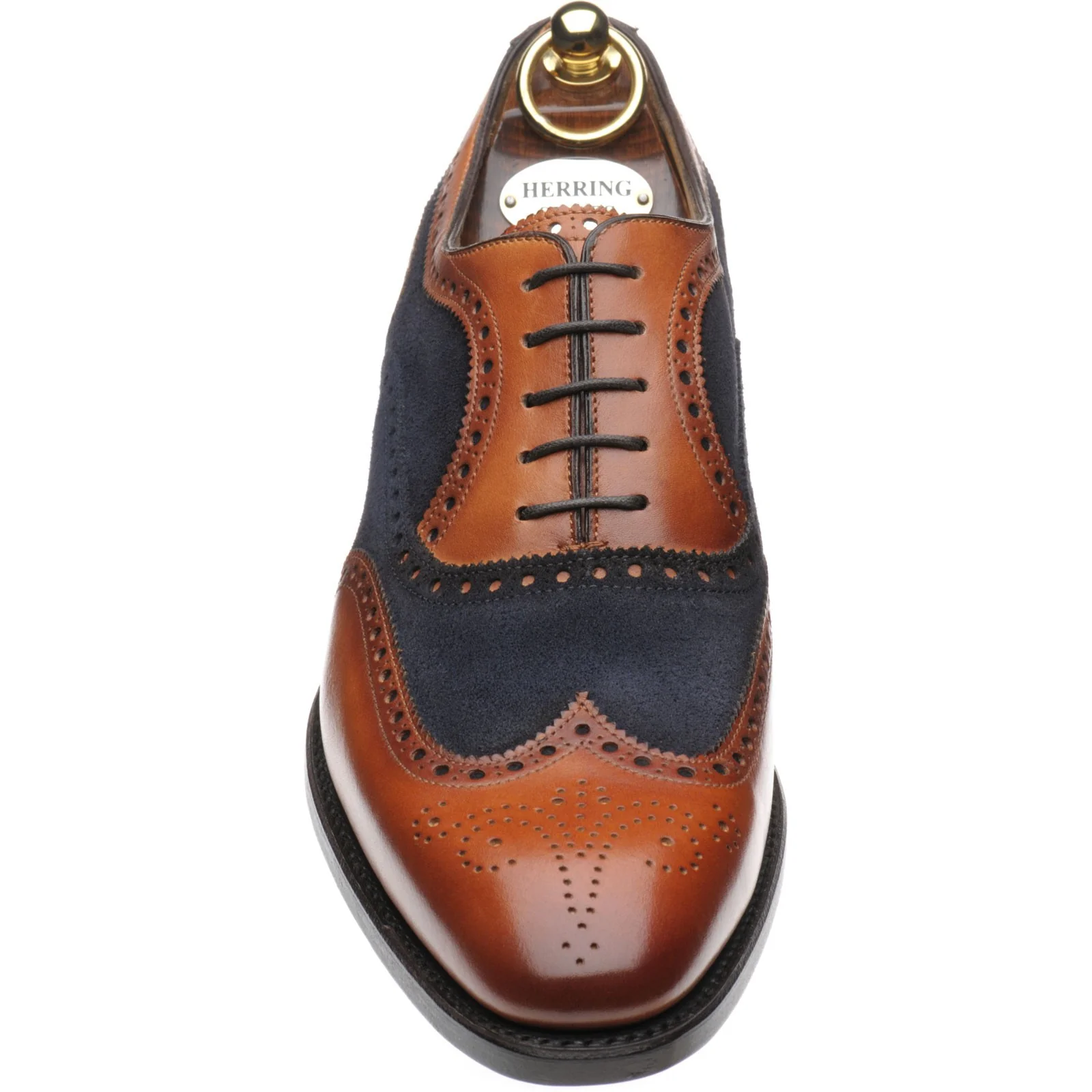 Herring Farnham mens two-tone brogues in chestnut calf and navy suede (second) - Image 2