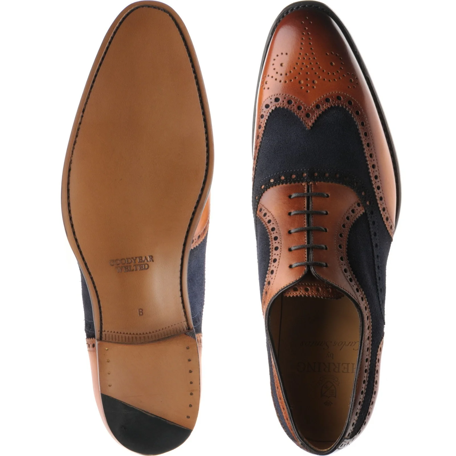 Herring Farnham mens two-tone brogues in chestnut calf and navy suede (second) - Image 3