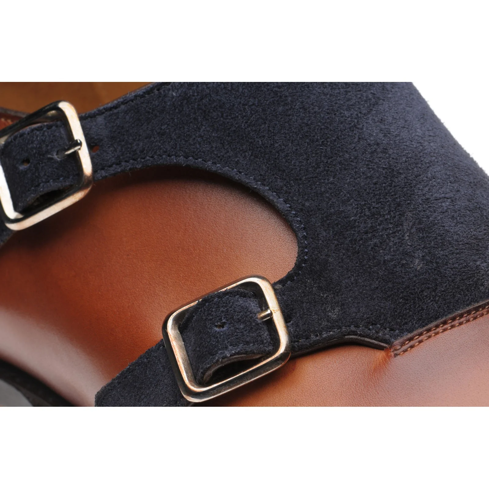 Herring Faversham mens double monk shoes in chestnut and navy (second) - Image 4