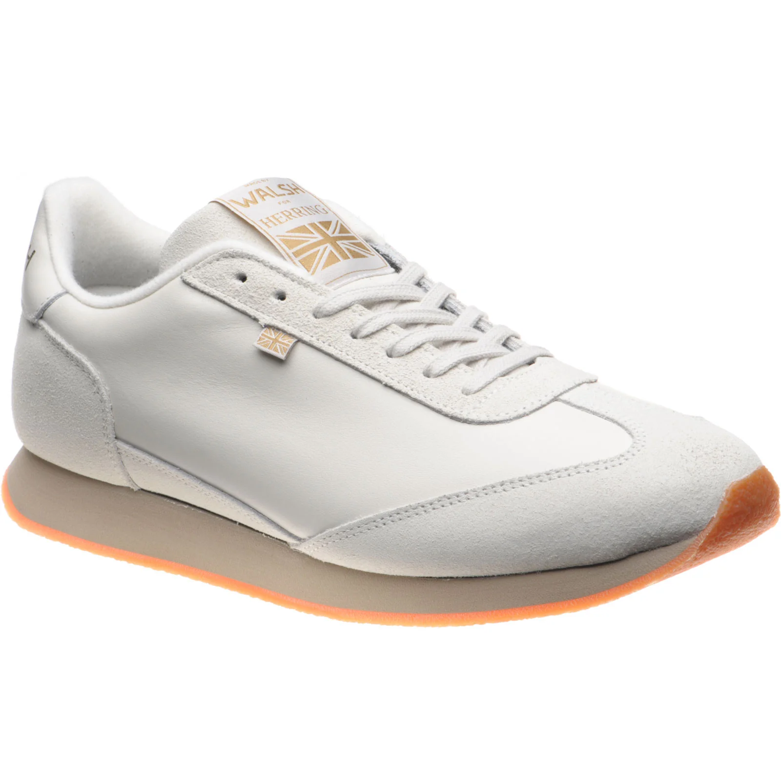 Herring Fierce Trainer mens rubber-soled trainers in white calf and stone suede
